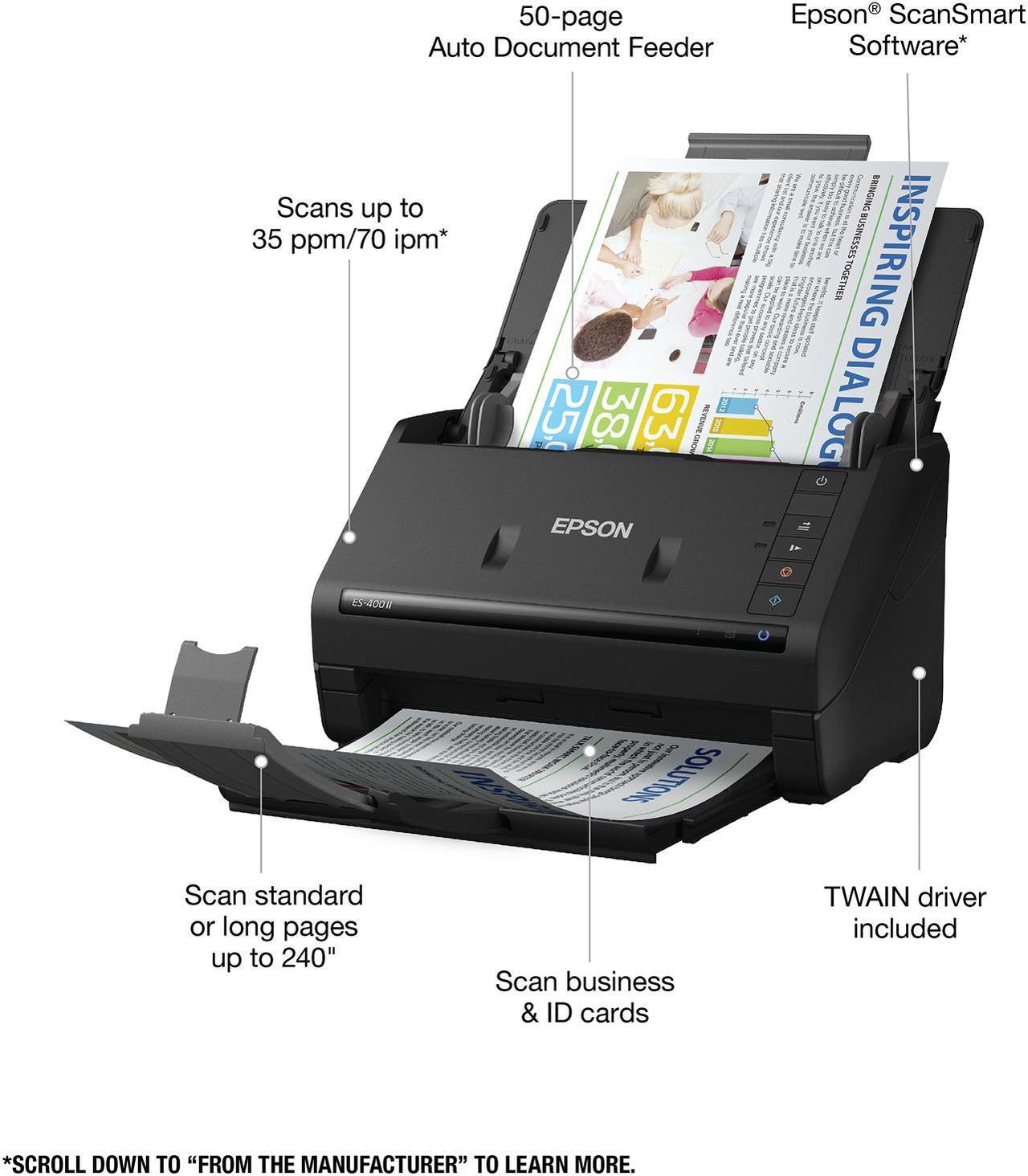 Alt view image 3 of 8 - Epson WorkForce ES-400 II Color Duplex Desktop Document Scanner for PC and Mac, with Auto Document Feeder (ADF) and Image Adjustment Tools