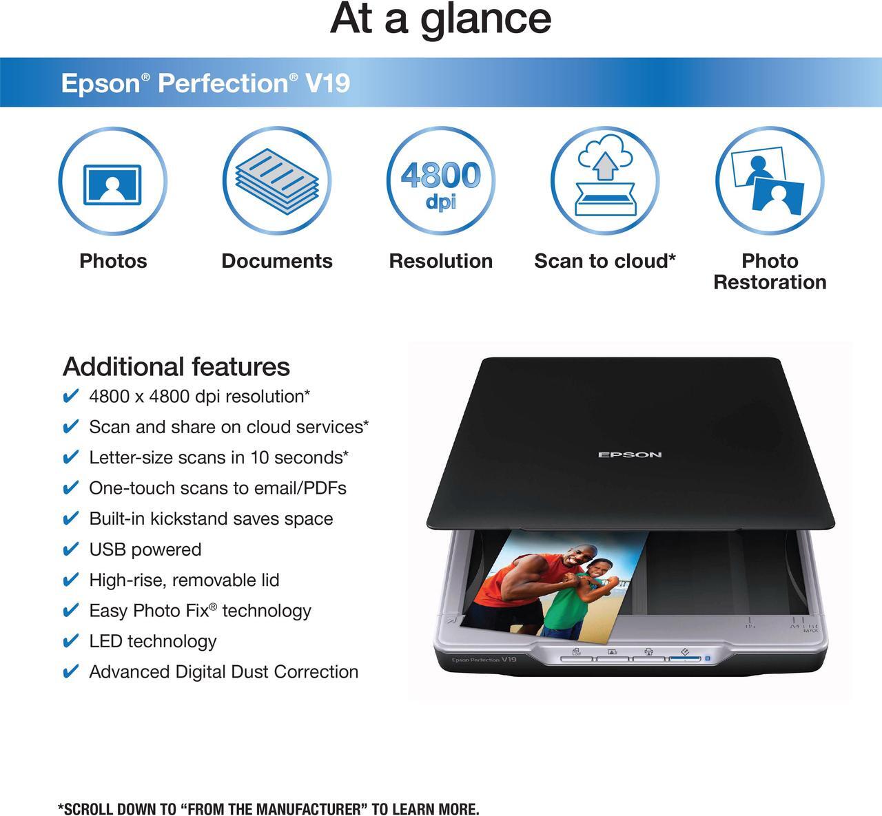 Alt view image 2 of 4 - Epson Perfection V19 II Color Photo and Document Flatbed Scanner