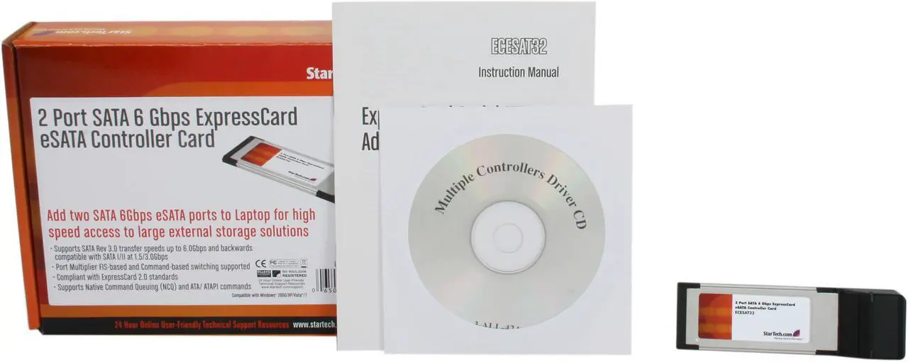 Alt view image 6 of 5 - StarTech  ECESAT32  2 Port SATA 6 Gbps ExpressCard eSATA Controller Card