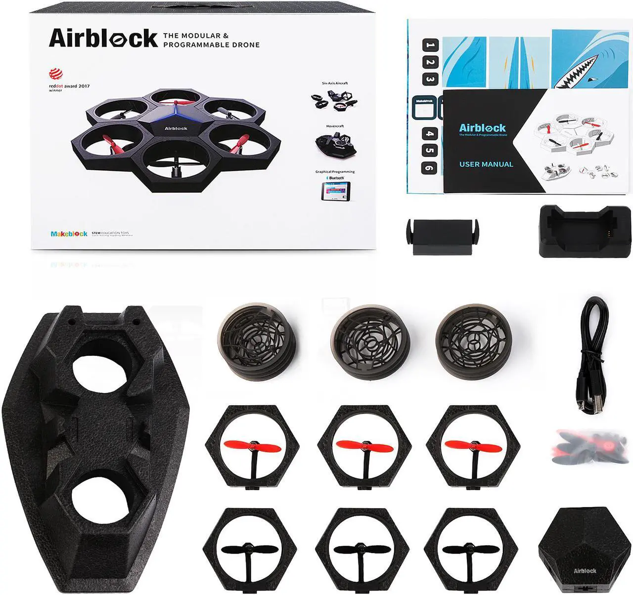 Alt view image 2 of 5 - Makeblock Airblock Multi-form Drone 99808, Free APP, Programmable Toys for Kids, Easily Assemble Drone, Hovercraft, Vehicle and More