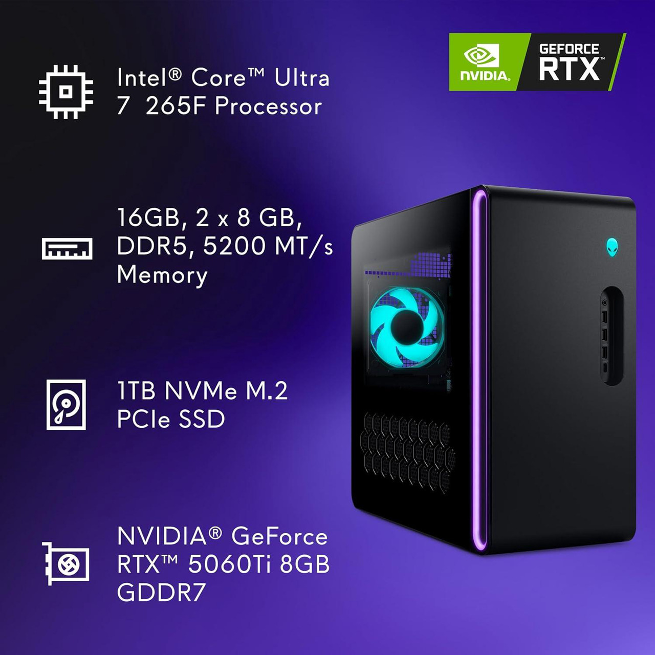 Open Box: Alienware - Aurora Gaming Desktop - Intel Core Ultra 7 265F 2025 - 32GB Memory - NVIDIA GeForce RTX 5060 Ti 8GB - 1TB Storage - Black - Newegg.com - Open Box condition - Image 23