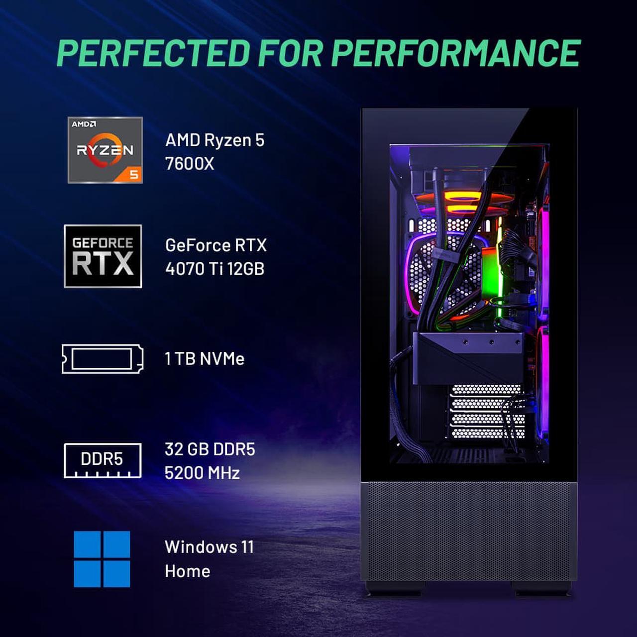 Alt view image 3 of 8 - Skytech Azure 2 Gaming PC Desktop AMD Ryzen 5 7600X 4.7 GHz, NVIDIA RTX 4070 Ti, 1TB NVME SSD, 32GB DDR5 RAM RGB, 850W GOLD PSU, 240mm AIO, 11AC Wi-Fi, Windows 11 Home 64-bit