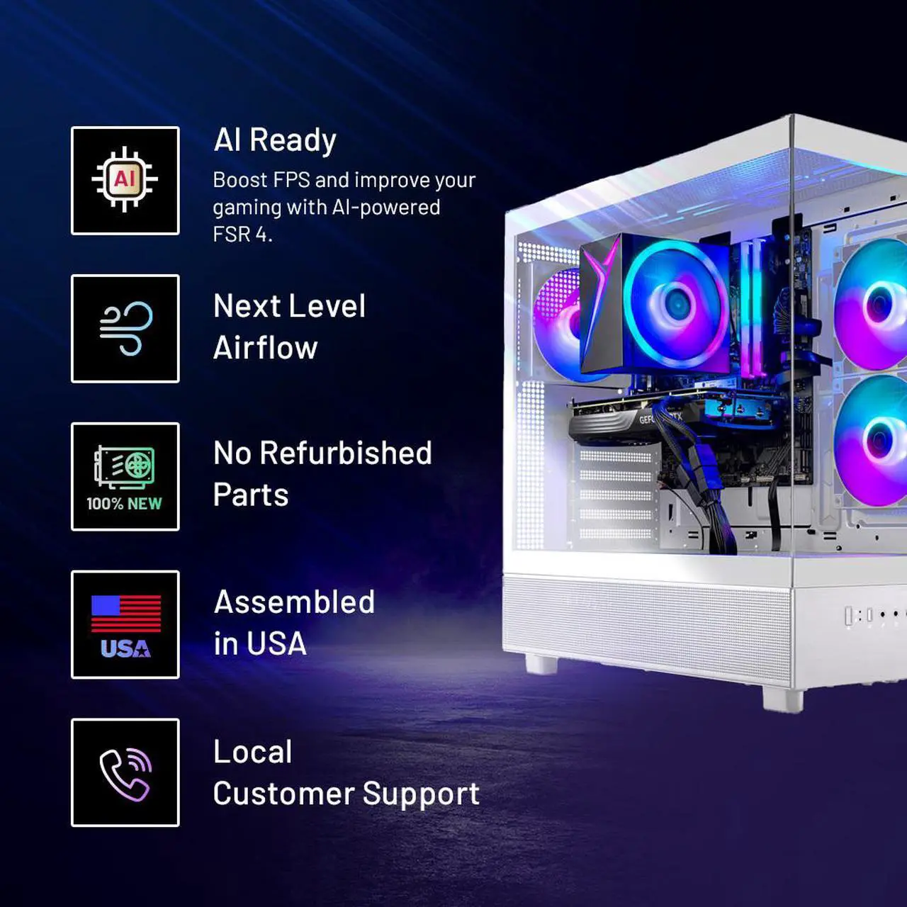 Alt view image 2 of 7 - Skytech Gaming Azure 3 Desktop PC, Ryzen 7 7700 3.8 GHz (5.3GHz Turbo), AMD RX 9060 XT 16GB, 1TB Gen4 NVMe SSD, 32GB DDR5 RAM RGB, 650W GOLD PSU, Wi-Fi, Win 11