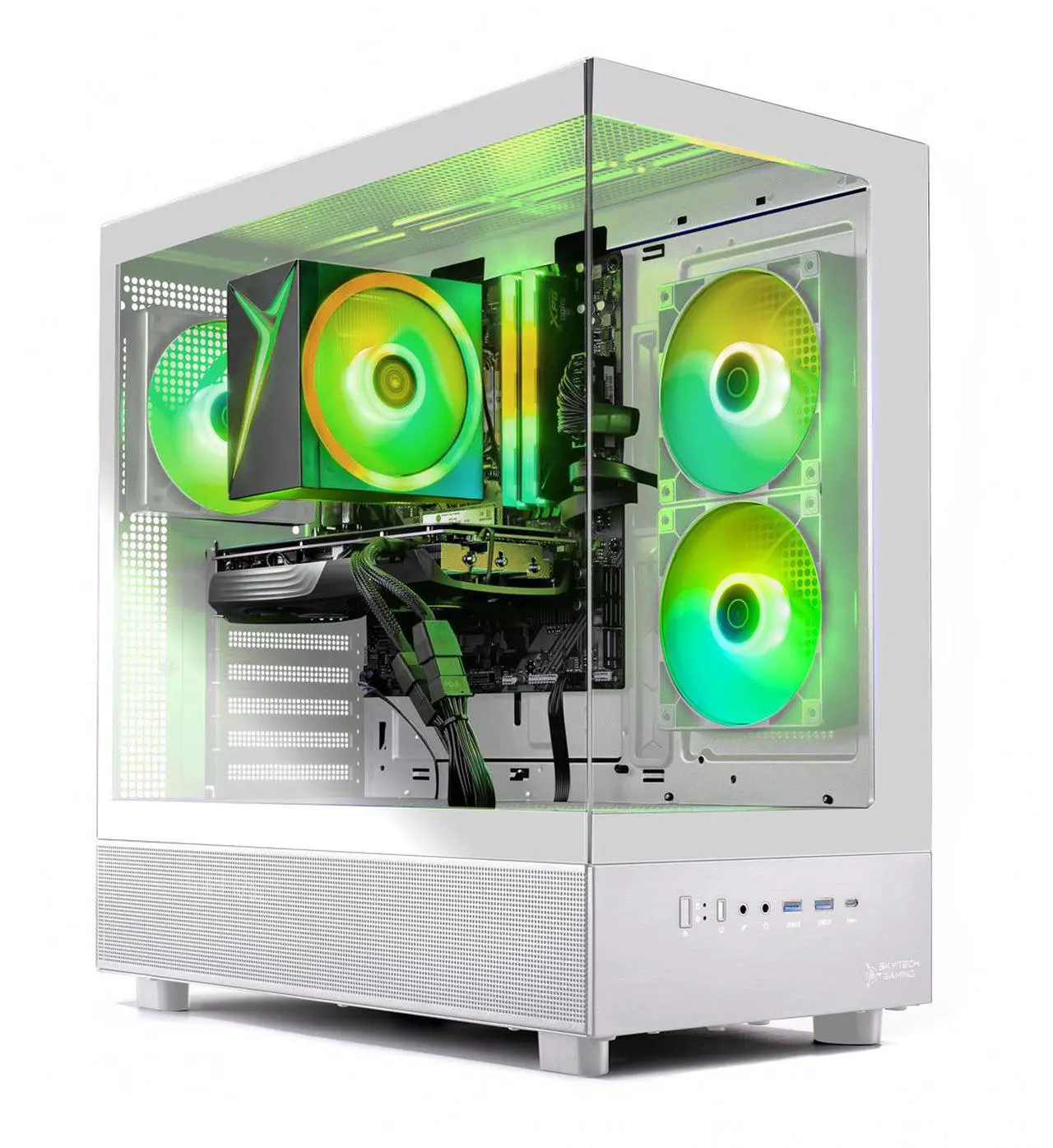 Alt view image 3 of 7 - Skytech Gaming Azure 3 Desktop PC, Ryzen 7 7700 3.8 GHz (5.3GHz Turbo), AMD RX 9060 XT 16GB, 1TB Gen4 NVMe SSD, 32GB DDR5 RAM RGB, 650W GOLD PSU, Wi-Fi, Win 11