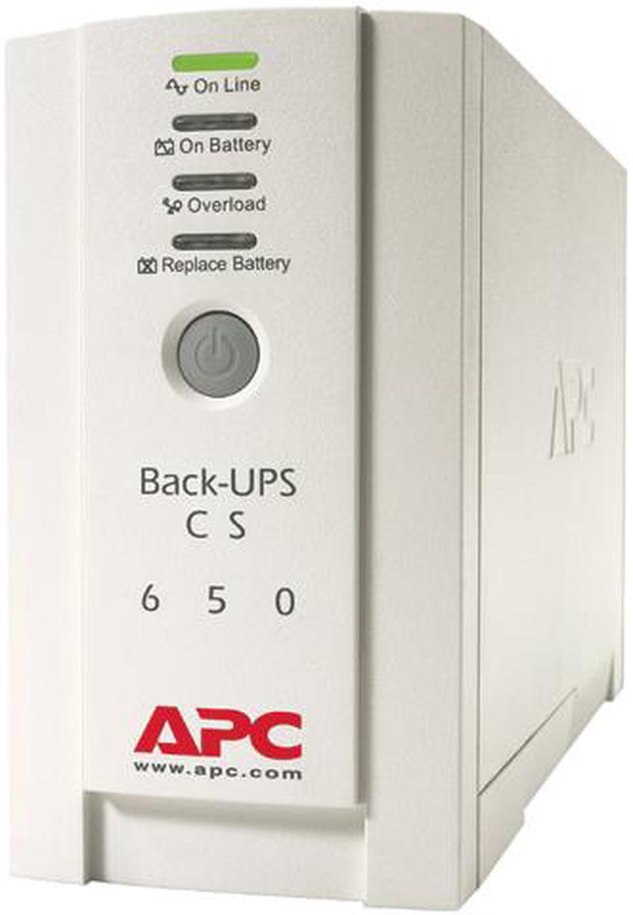 APC BK650EI 650 VA 400 Watts (1) IEC 320 C13 (Surge Protection)    
(3) IEC 320 C13 (Battery Backup) Outlets Back-UPS CS 650 USB/Serial, European version- Beige finish European Version - 240V