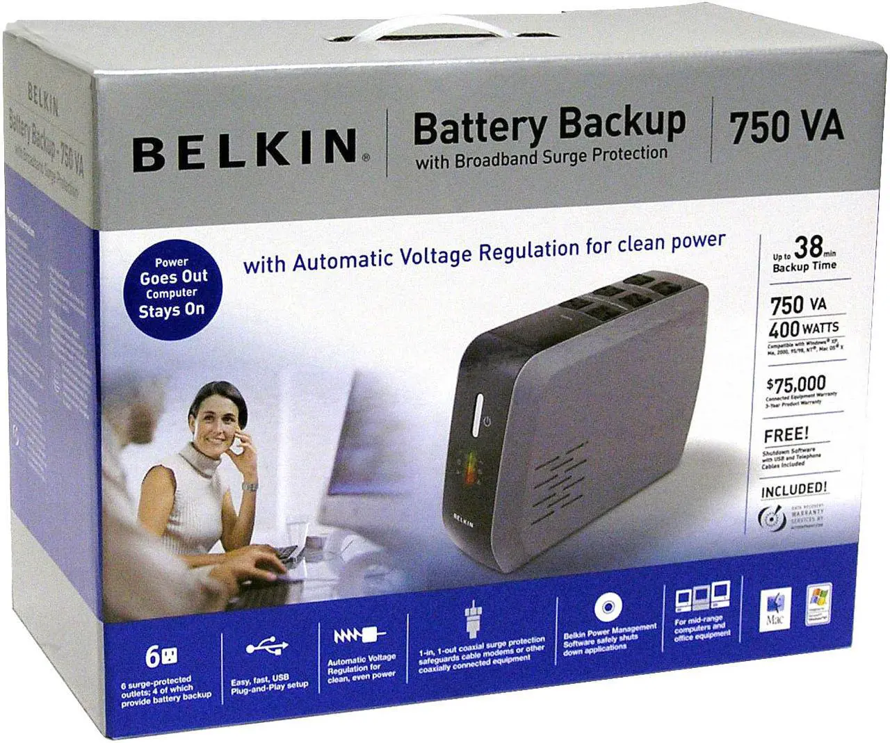 BELKIN F6B750AVR Battery Backup with Broadband Surge Protection