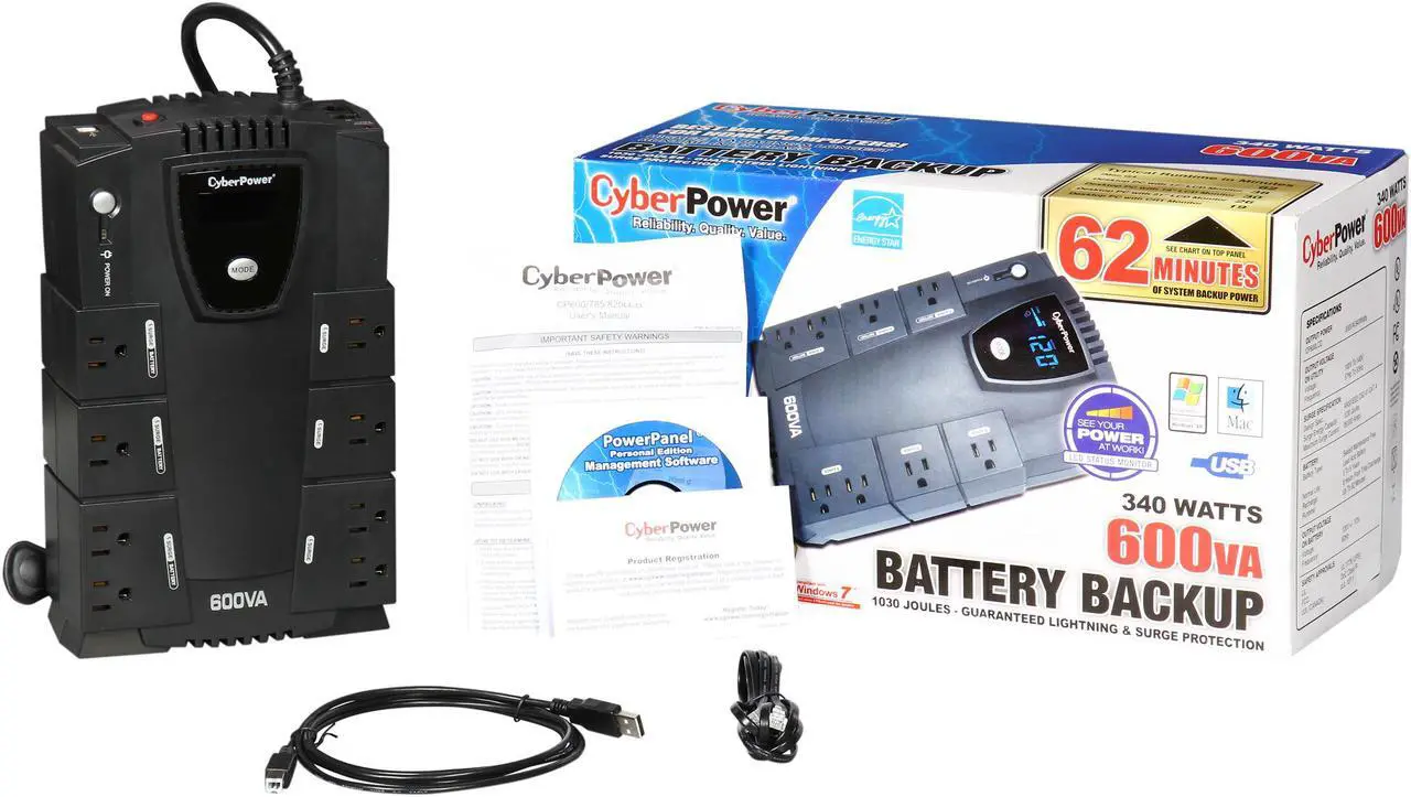 Alt view image 5 of 4 - CyberPower Intelligent LCD Series CP600LCD 600VA 340W 4 x 5-15R Battery/Surge Protected 4 x 5-15R Surge Protected Outlets UPS
