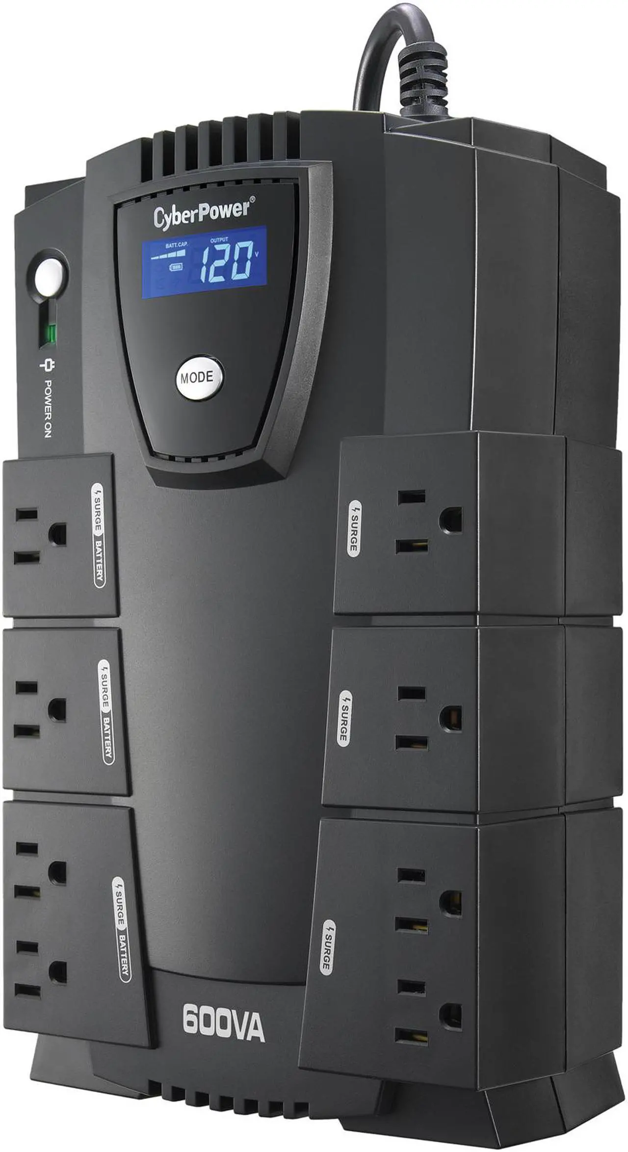 Alt view image 3 of 4 - CyberPower Intelligent LCD Series CP600LCD 600VA 340W 4 x 5-15R Battery/Surge Protected 4 x 5-15R Surge Protected Outlets UPS