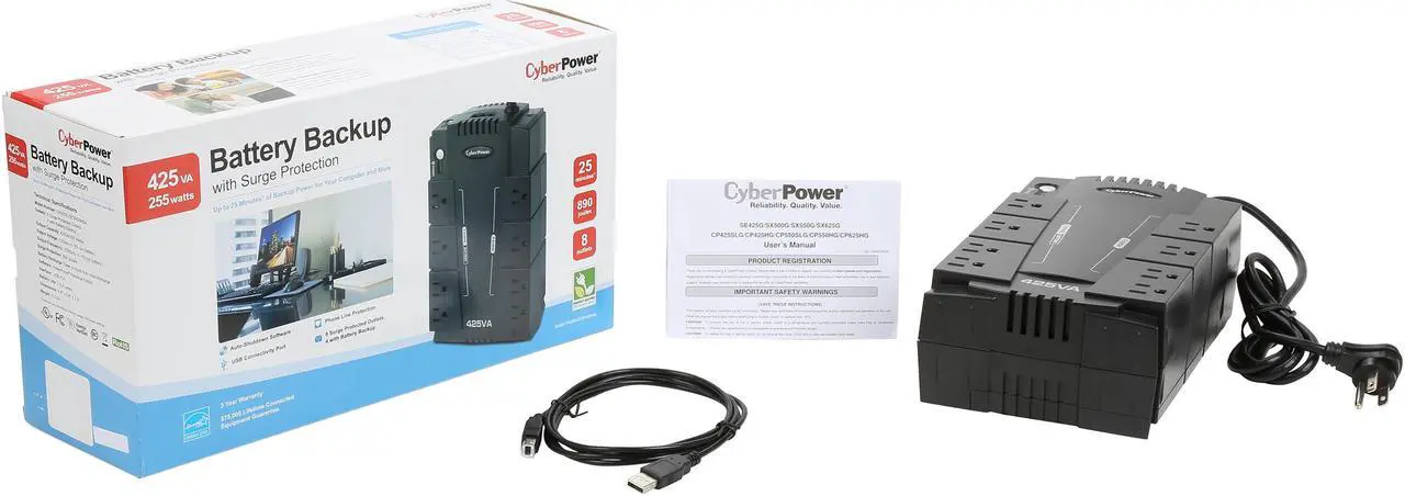 Alt view image 5 of 5 - CyberPower Standby Series CP425SLG 425 VA 255 Watts 8 Outlets UPS