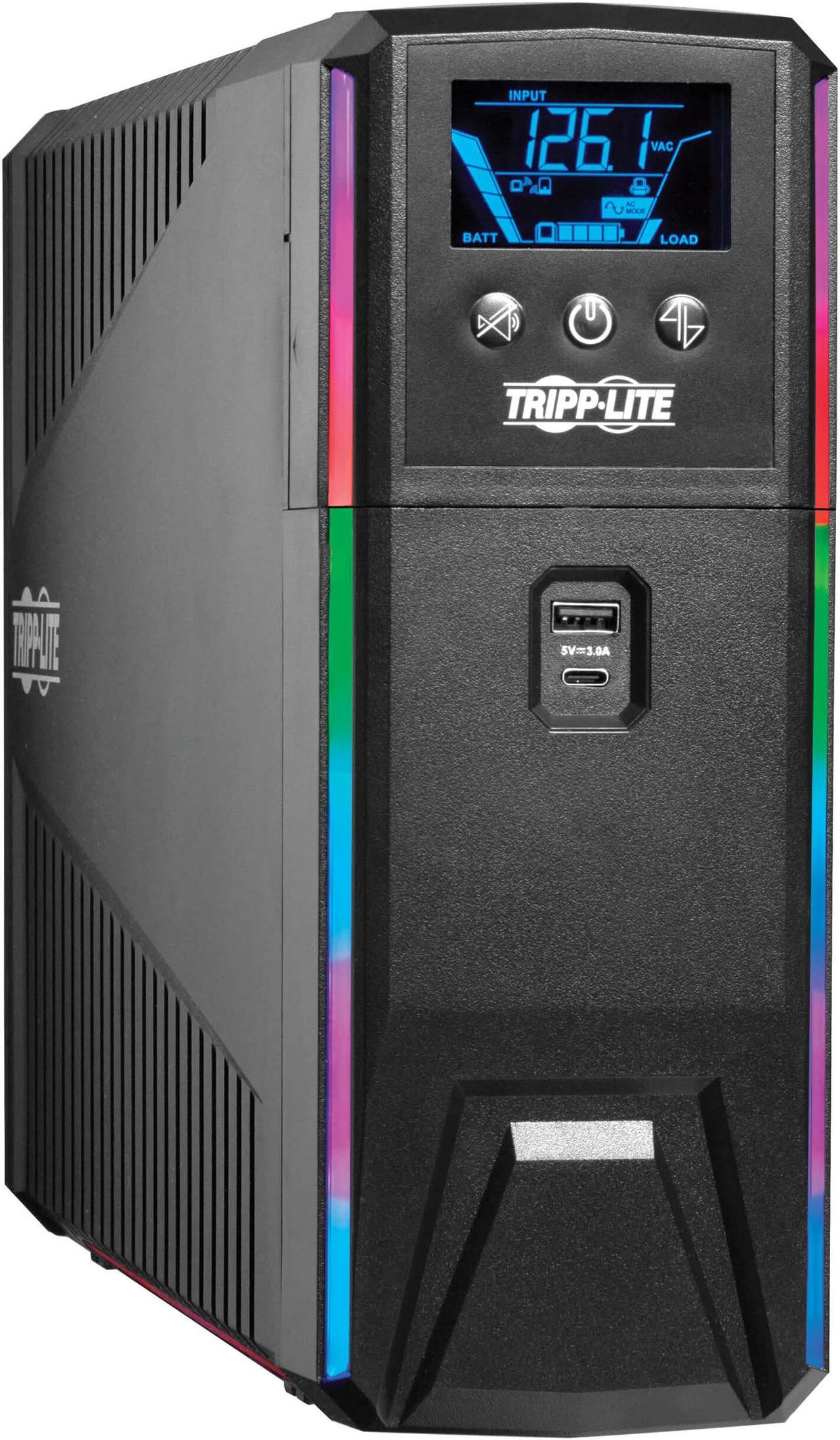 Tripp Lite UPS 1200VA 720W 120V Pure Sine Wave Gaming UPS Battery Backup - LCD, AVR, RGB LEDs, USB Charging, Power Saving