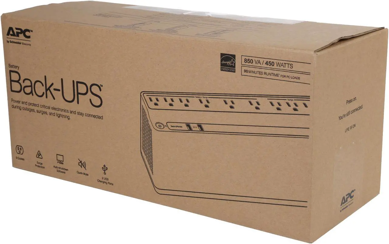 Alt view image 3 of 3 - APC BE850M2 850 VA 450 Watts 9 Outlets UPS Back Up Power Supply (Step-up Model of BE750G)