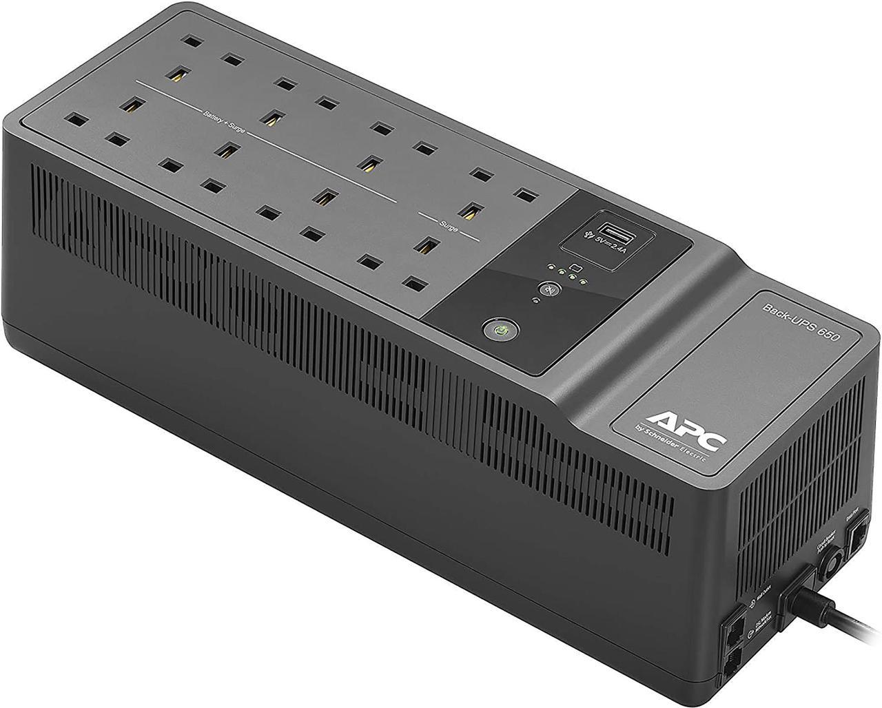 APC BE650G2-UK 650VA 400 W 8 Outlets UPS, 230V, 1 USB Charging Port, 8 BS 1363 Outlets (2 Surge)