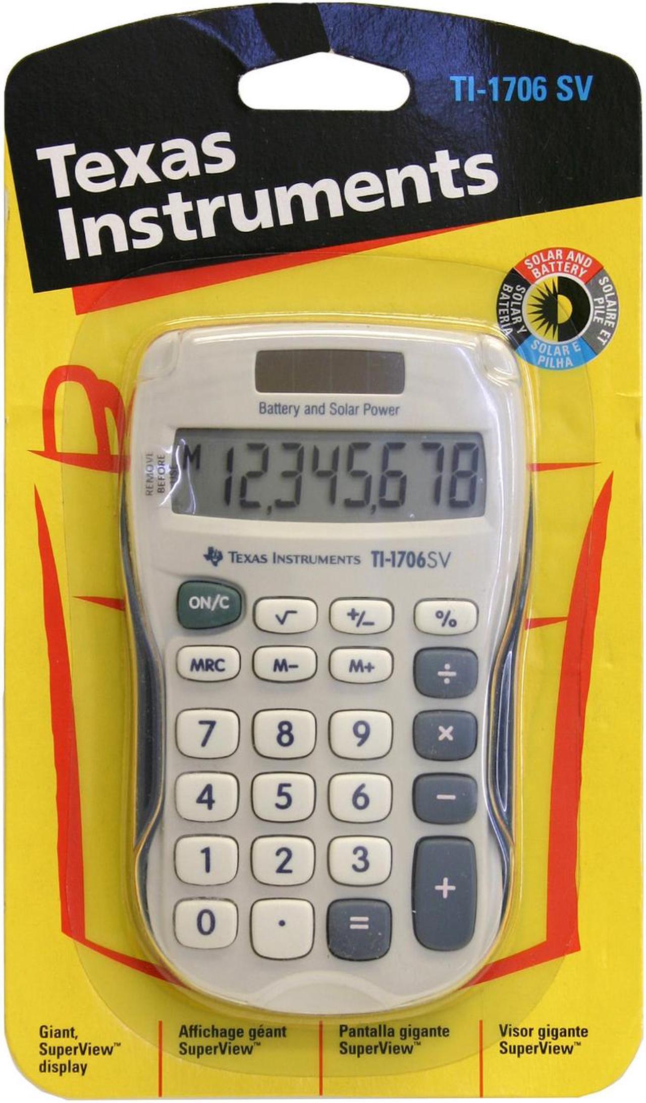 Main image of Texas Instruments TI1706 SuperView Handheld Calculator
8 Character(s) - LCD - Solar, Battery Powered - Gray