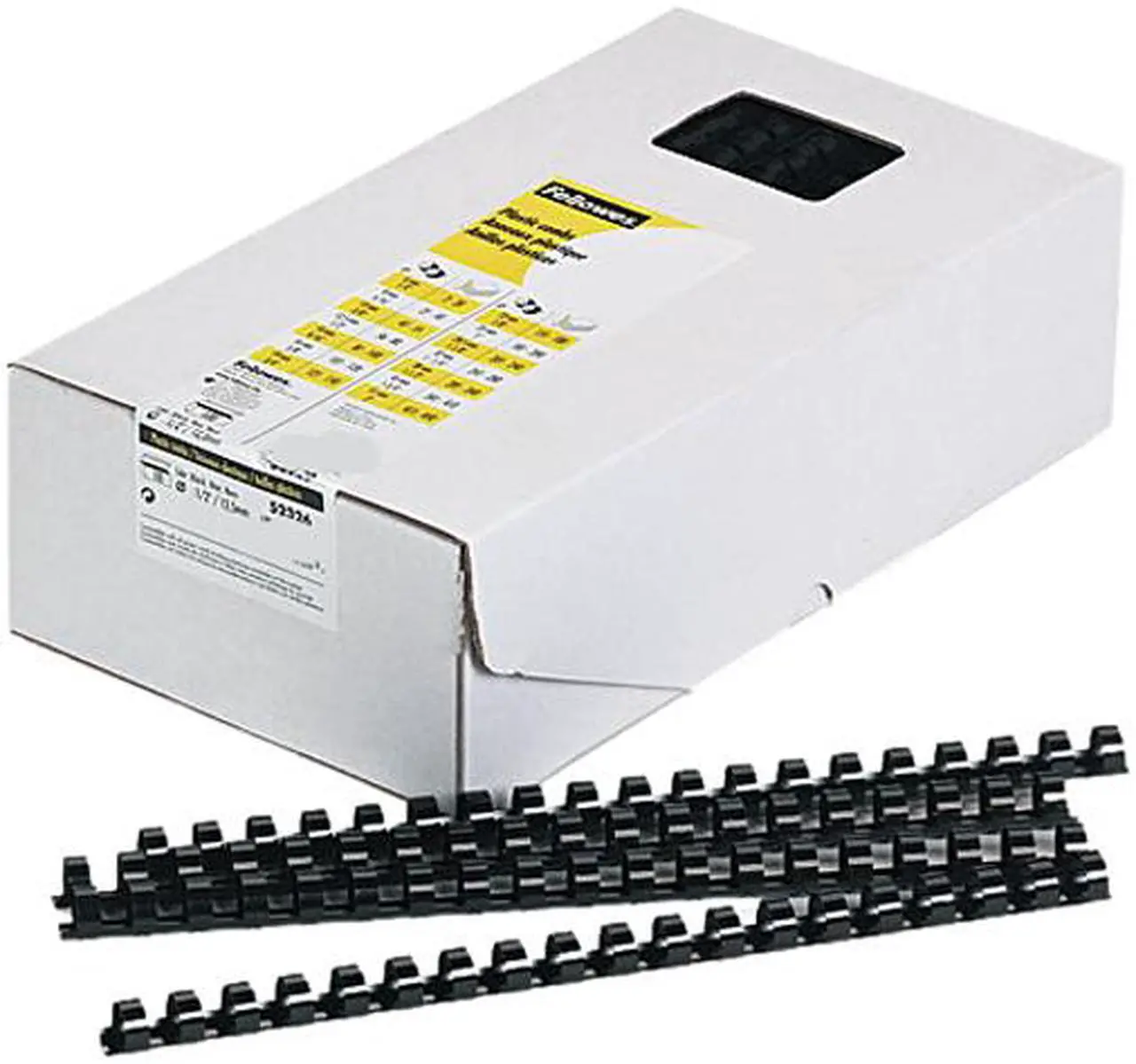 Main image of 52326 Fellowes Plastic Comb Bindings, 1/2" Diameter, 90 Sheet Capacity, Black, 100 Combs/Pack