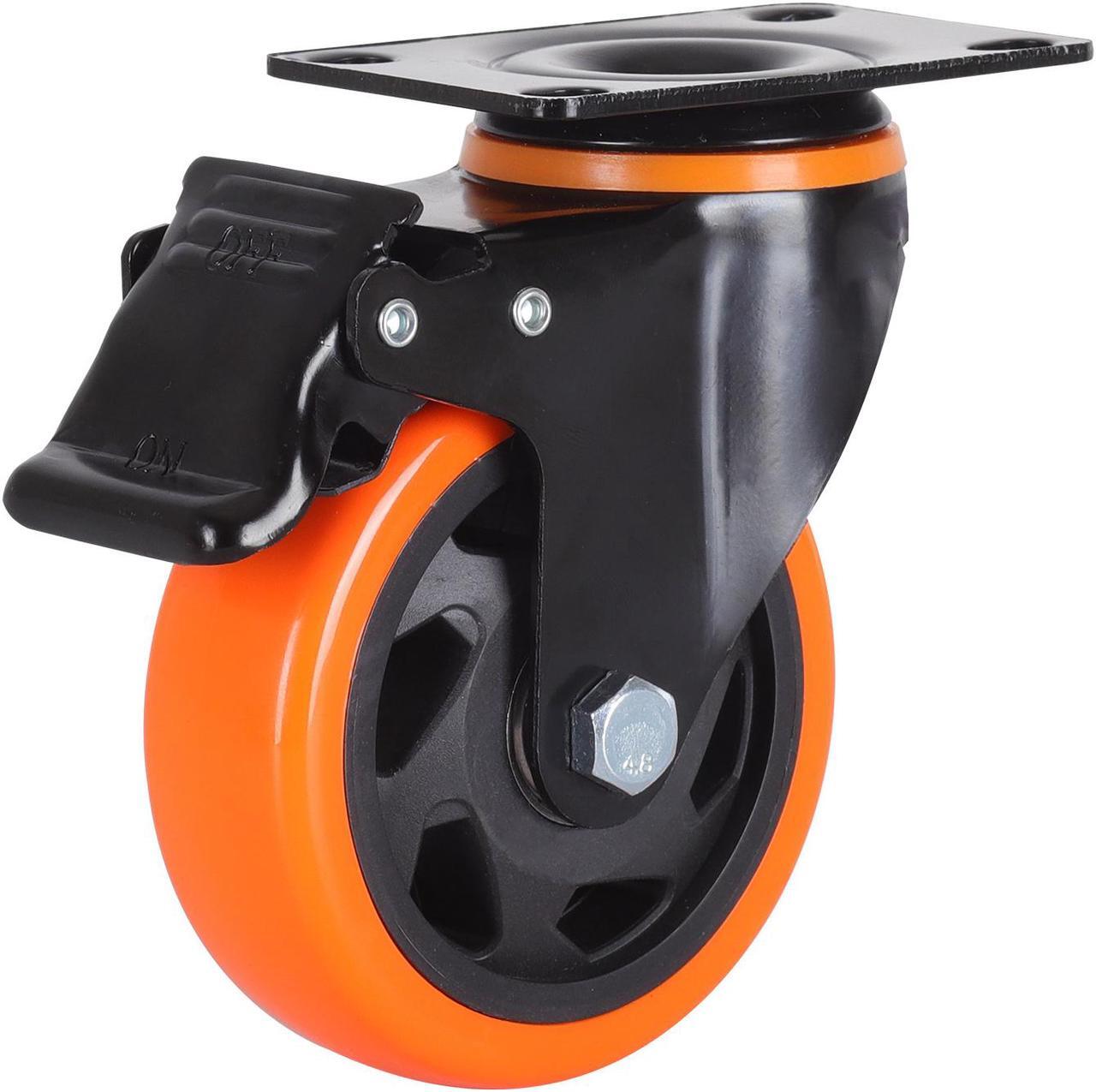 Alt view image 2 of 6 - Nippon Labs 4 Inch Swivel Caster Wheels with 2 Brakes + Screws, No Noise Wheels, Heavy Duty - 300 Lbs Per Caster Orange (Pack of 4)