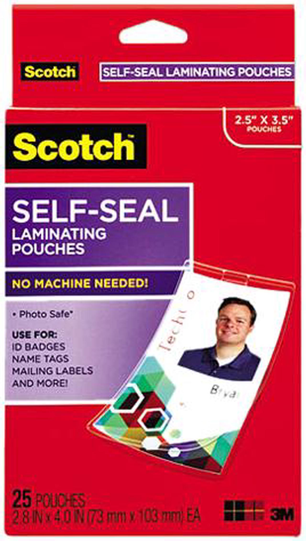 LS852G Scotch Self-Sealing Laminating Pouches, 12.5 mil, 2 15/16 x 4 1/16, ID Size, 25/Pack