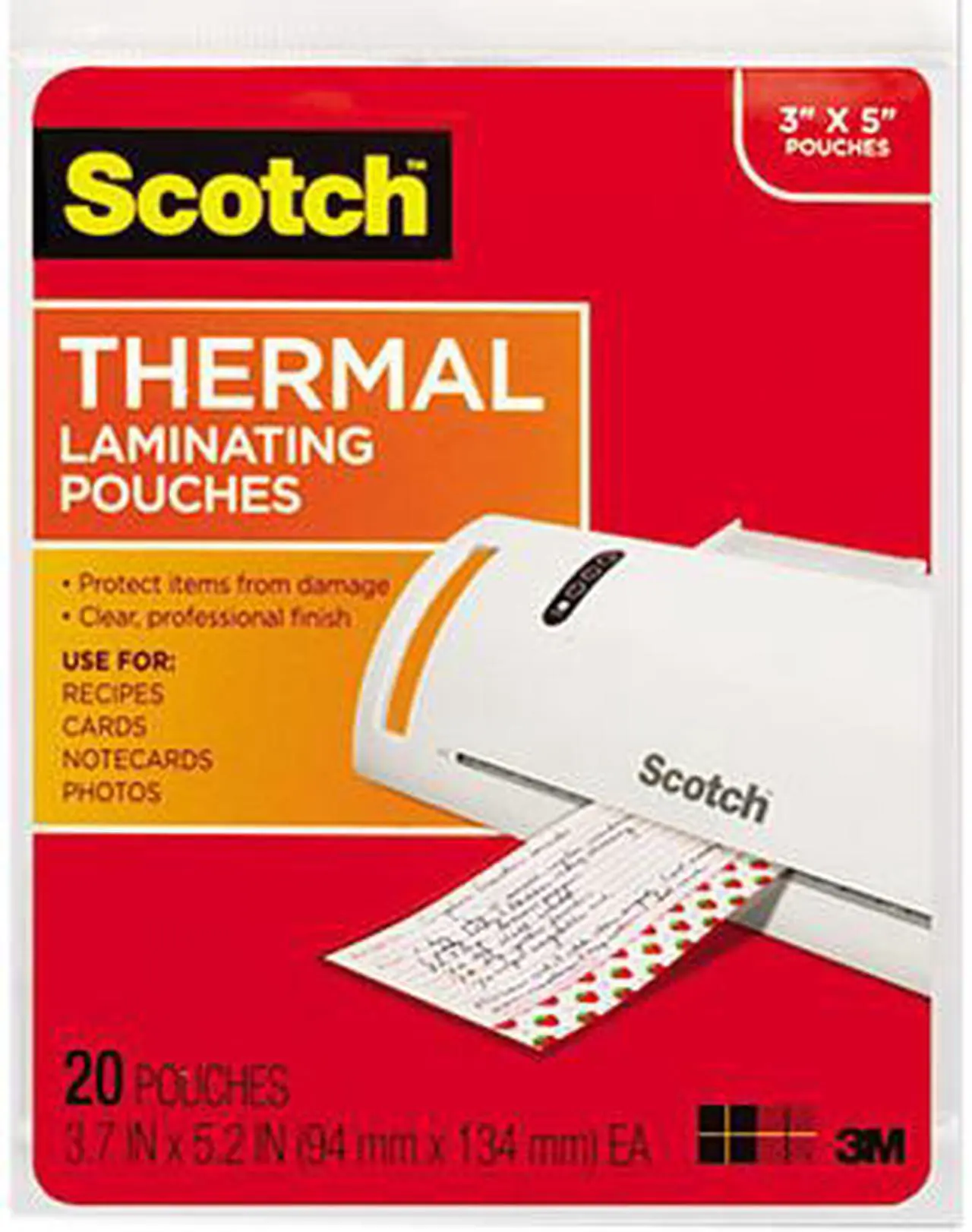 Main image of TP5902-20 Scotch Index card size thermal laminating pouches, 5 mil, 5 3/8 x 3 3/4, 20/pack