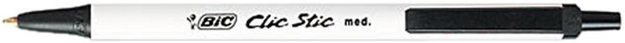 Main image of BIC Clic Stic Retractable Ballpoint Pens - Medium Pen Point - Black - White Barrel - 12 / Dozen BICCSM11BK