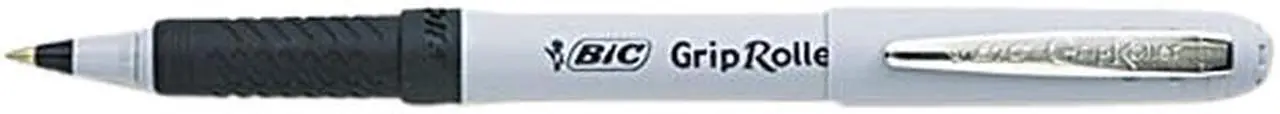 Main image of BIC Grip Stick Roller Ball Pen, Gray Barrel, Black Ink, Fine Point, 0.70 mm (Dozen)