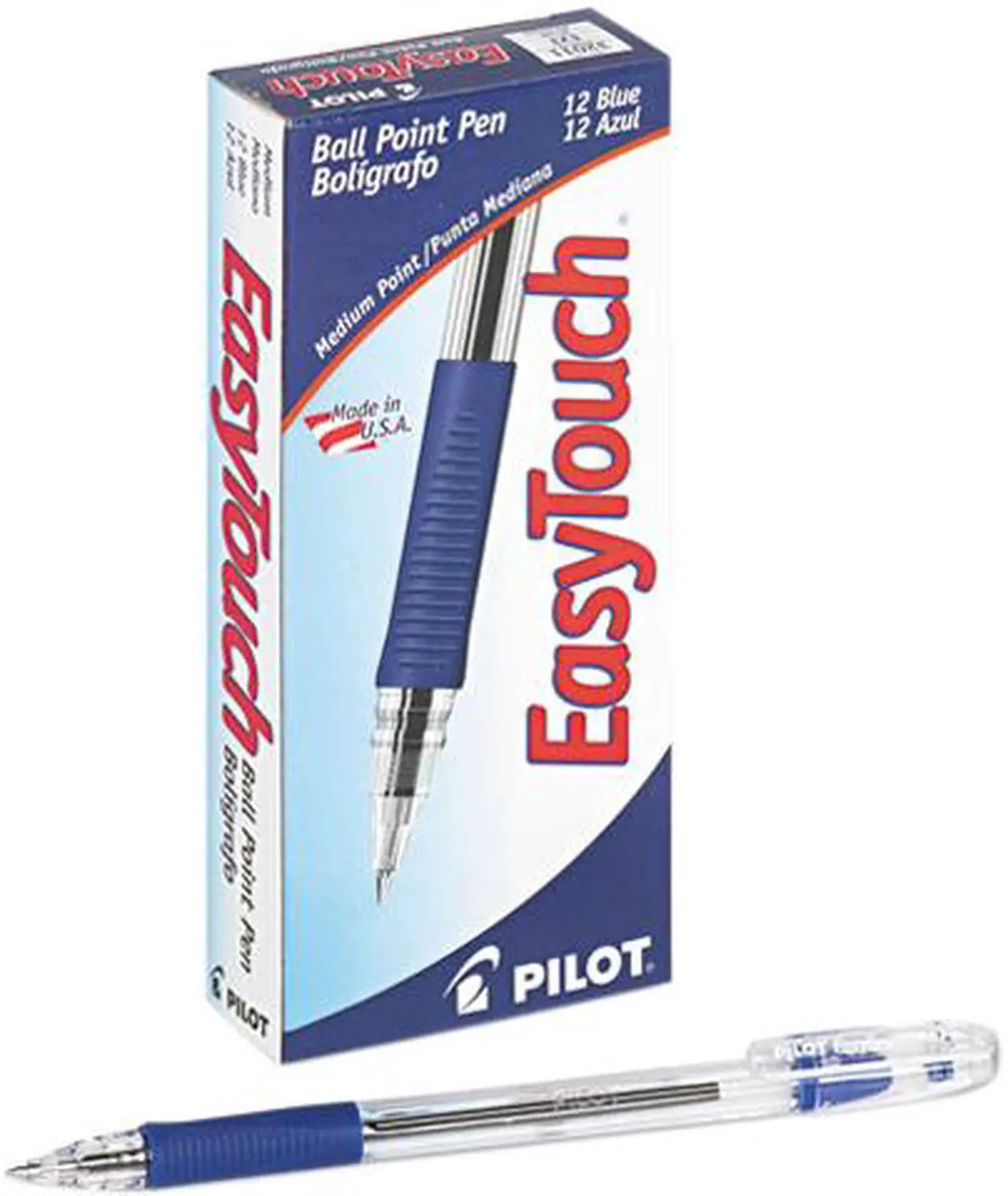 Main image of Pilot EasyTouch Stick Ballpoint Pen, Clear Barrel, Blue Ink, Med Pt, 1.0 mm (Dozen)