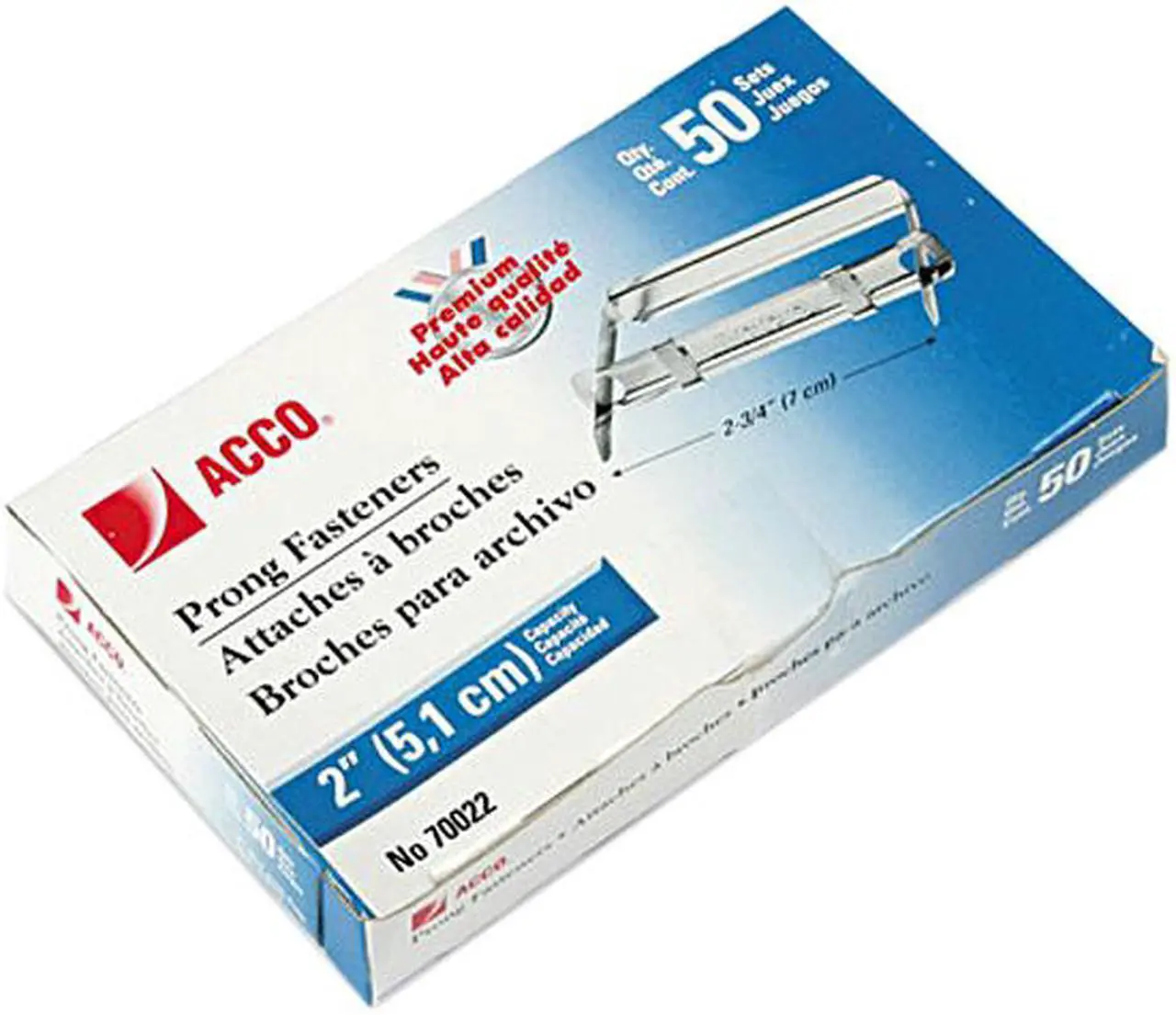 Main image of Acco 70022 Premium Two-Piece Paper File Fasteners, Two Inch Capacity, 50/Box