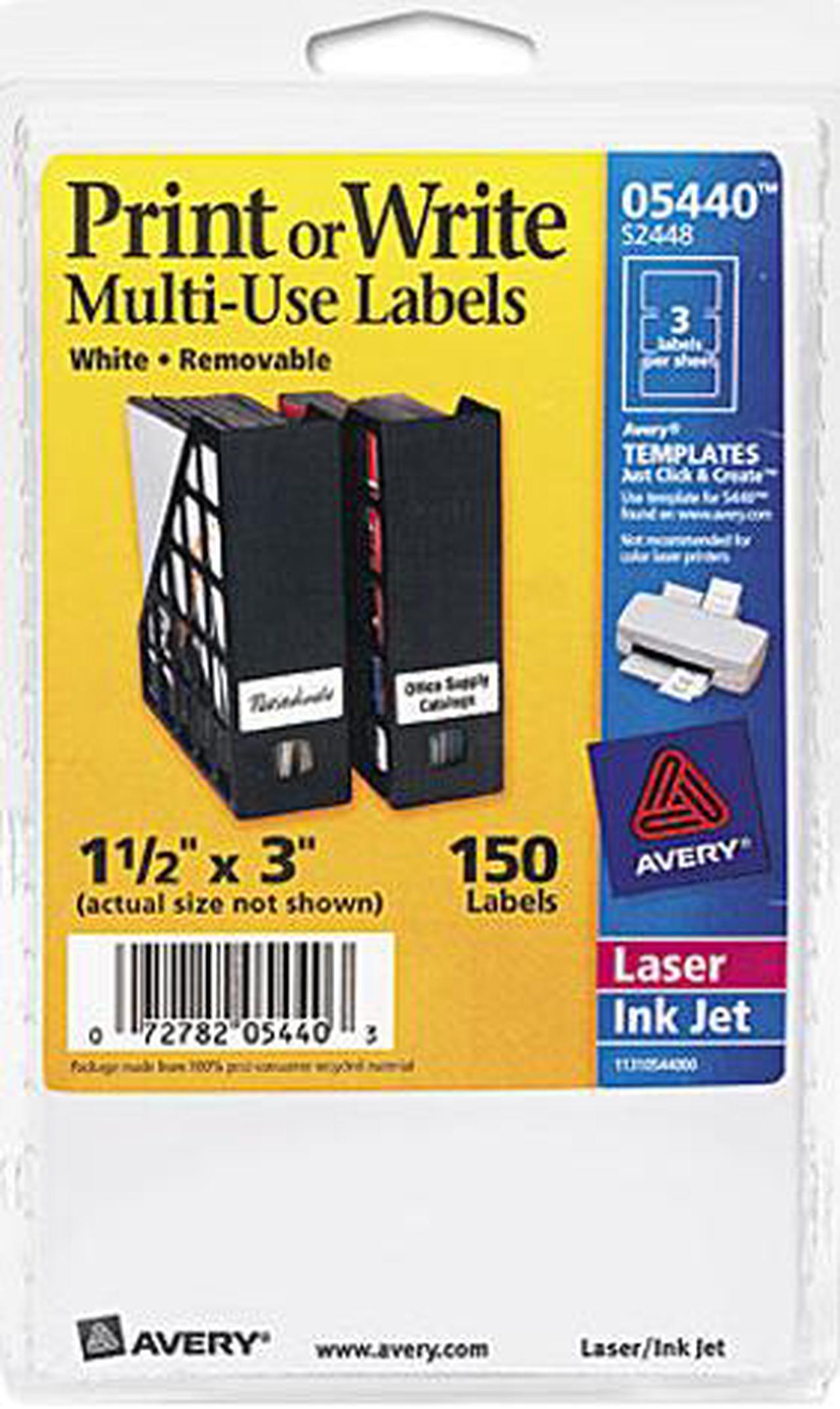 Avery 05440 Print or Write Removable Multi-Use Labels, 1-1/2 x 3, White, 150/Pack