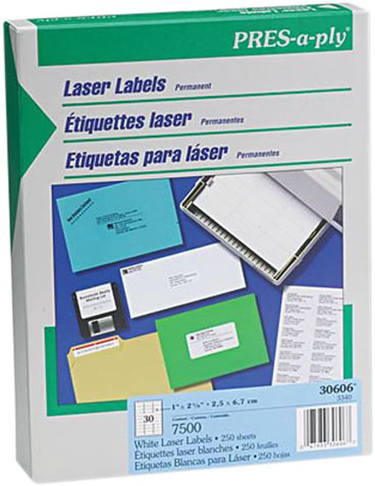 Main image of Avery 30606 Pres-A-Ply Laser Address Labels, 1 x 2-5/8, White, 7500/Box
