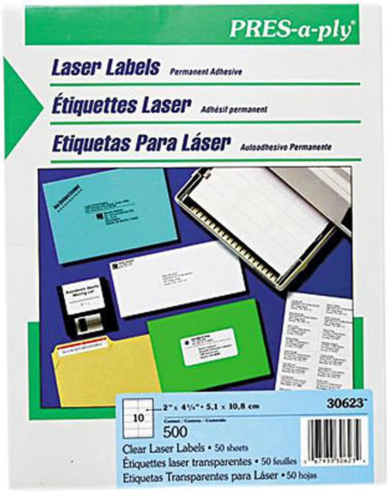 Avery 30623 PresAPly Laser Address Labels, 2 x 41/4, Clear, 500/Box