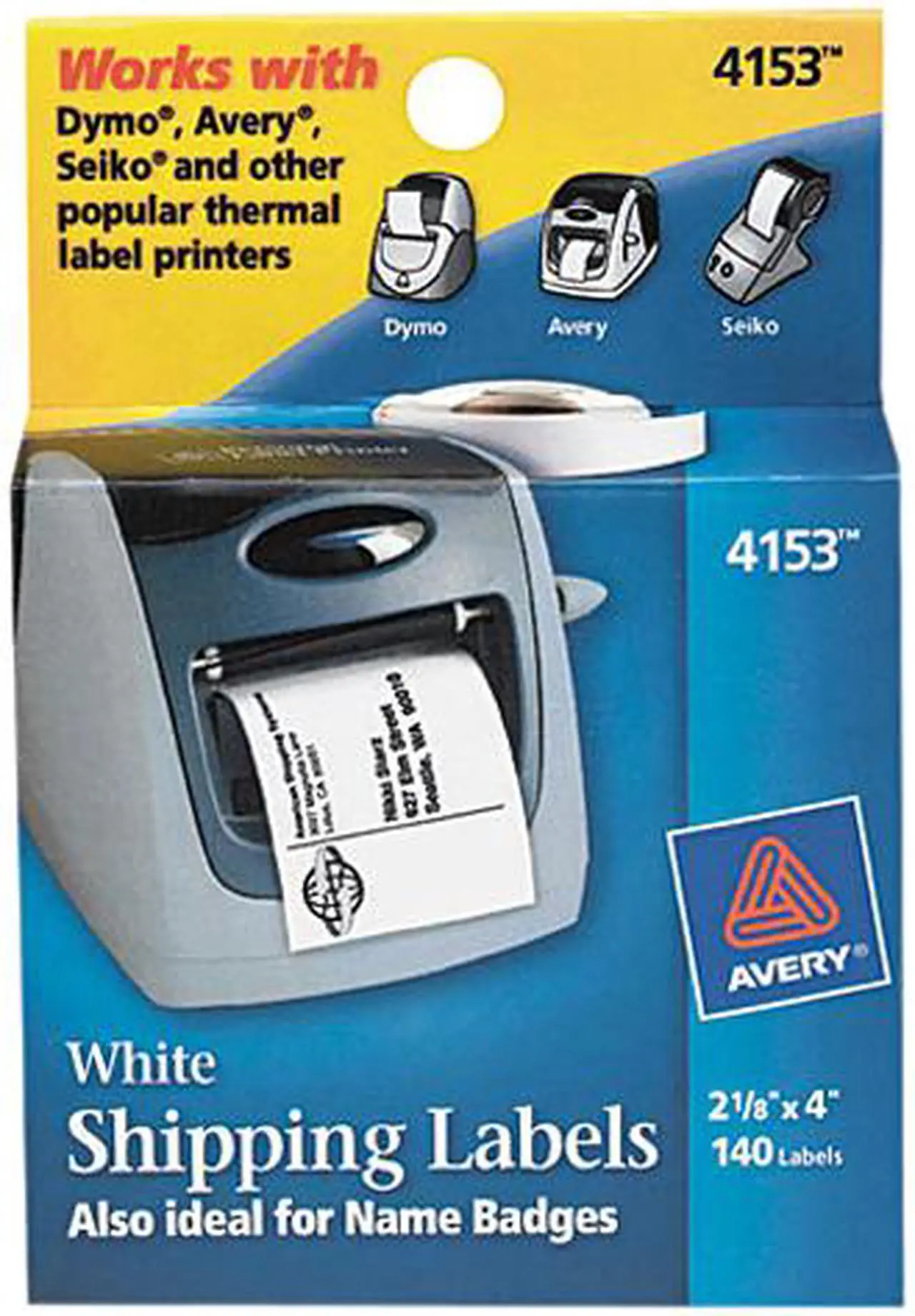 Main image of Avery Shipping Labels, Dymo, Seiko and Zebra Printers, 2-1/8" x 4", 140 Roll Labels (4153)