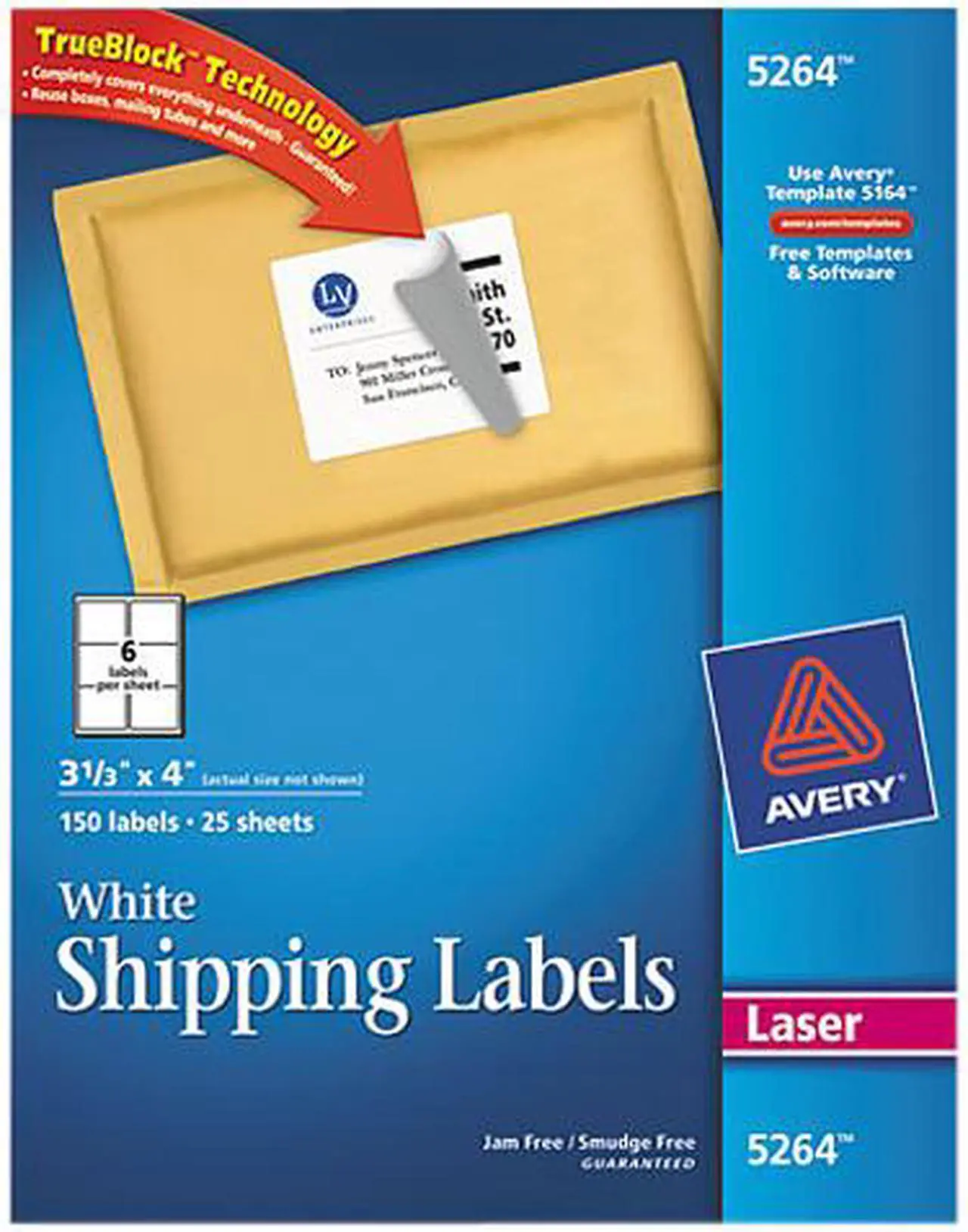 Main image of Avery TrueBlock Shipping Labels, Sure Feed Technology, Permanent Adhesive, 3-1/3" x 4", 150 Labels (5264)
