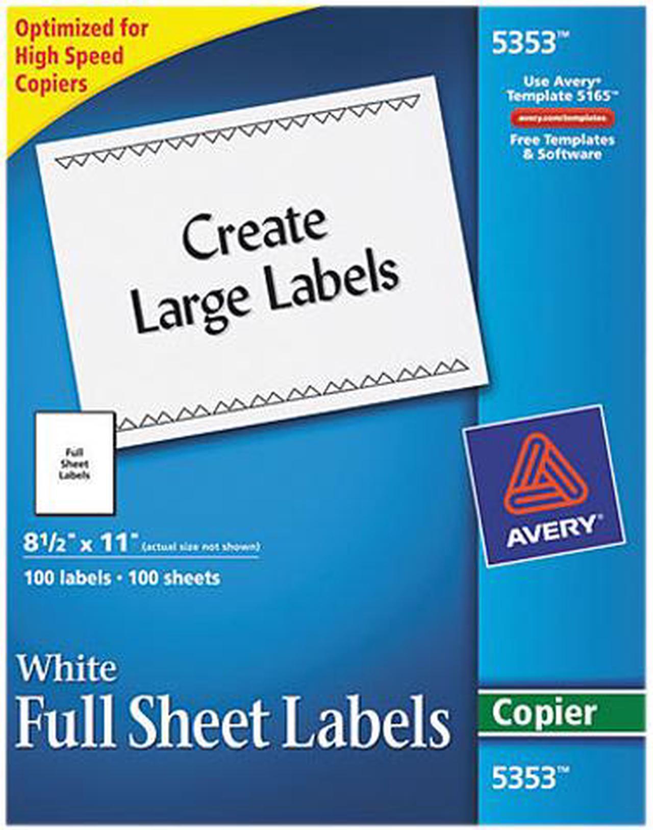 Main image of Avery Labels for Copiers, Permanent Adhesive, 8-1/2" x 11", 100 Labels (5353)