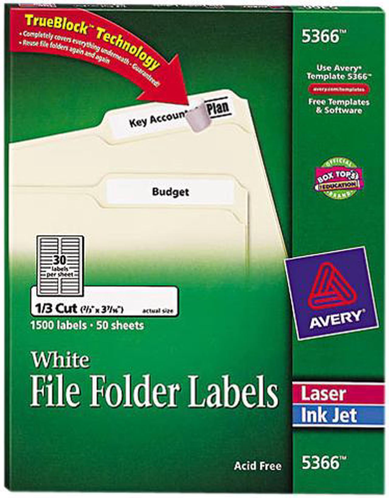 Main image of Avery 5366 Permanent Self-Adhesive Laser/Inkjet File Folder Labels, White, 1500/Box