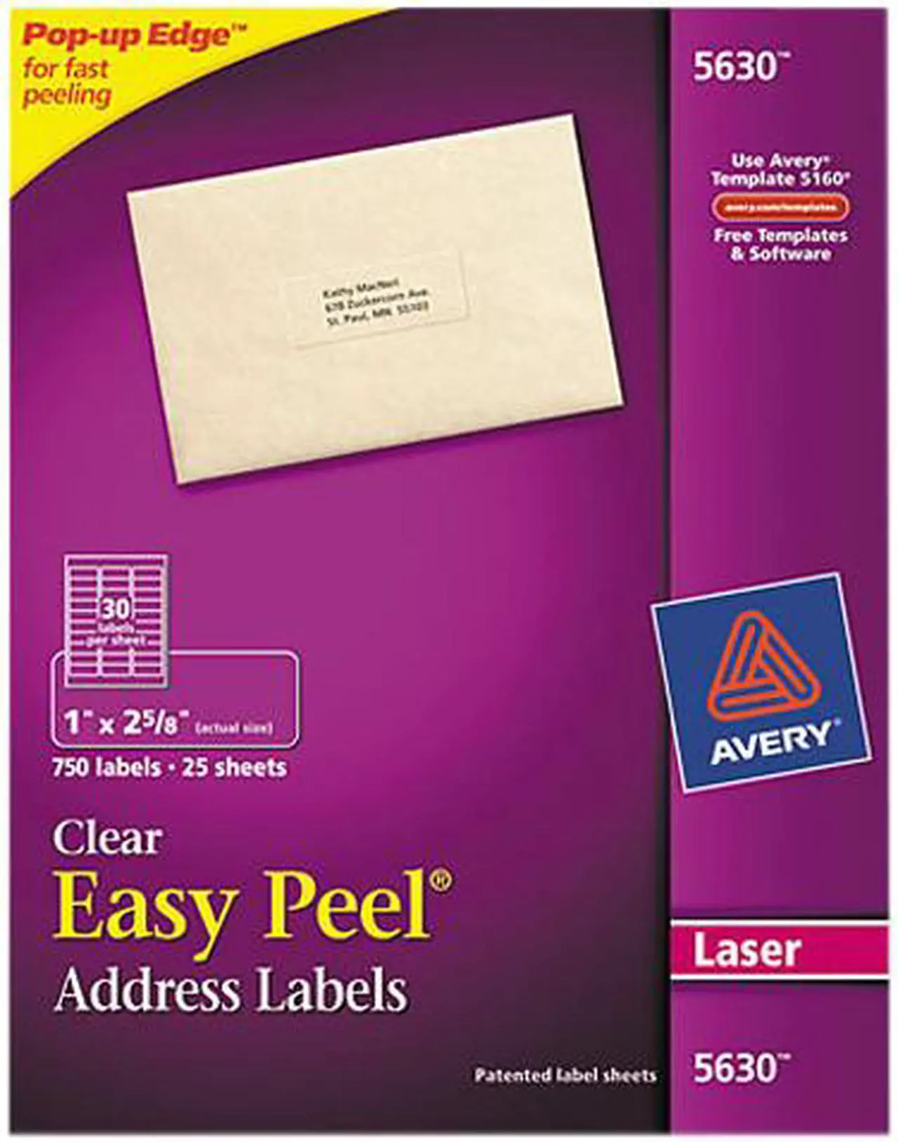 Main image of Avery Matte Clear Address Labels, Sure Feed Technology, Laser, 1" x 2-5/8", 750 Labels (5630)