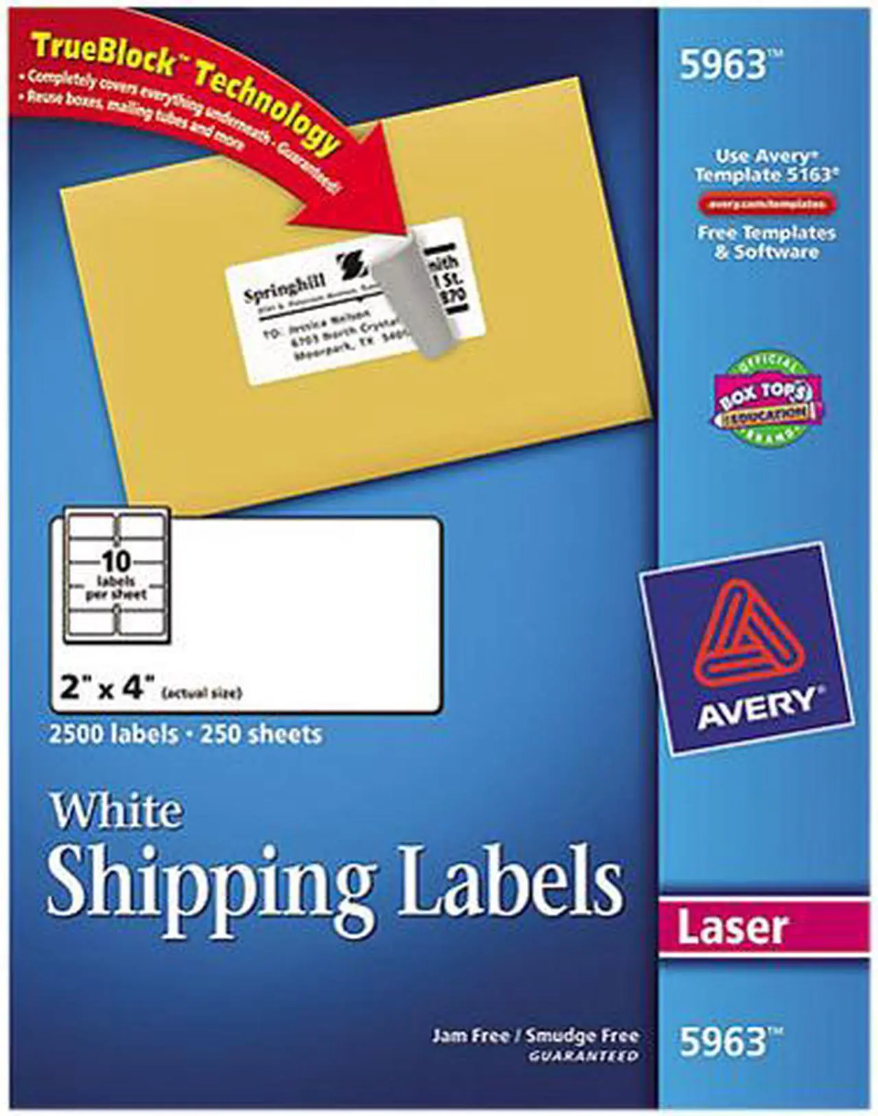 Main image of Avery 5963 Shipping Labels with TrueBlock Technology, 2 x 4, White, 2500/Box