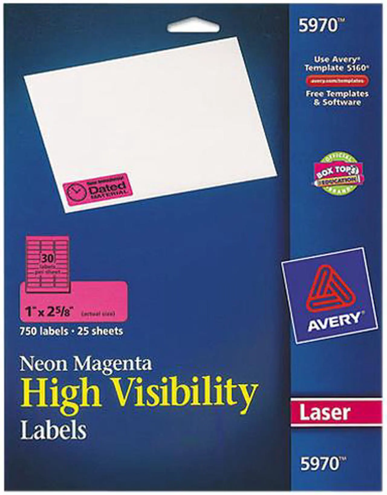 Main image of Avery High-Visibility Labels, Permanent Adhesive, Neon Magenta, 1" x 2-5/8", 750 Labels (5970)