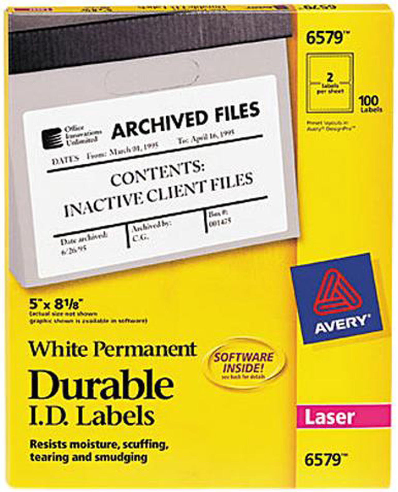 Avery 6579 Permanent ID Laser Labels, 5 x 8-1/8, White, 100/Pack ...