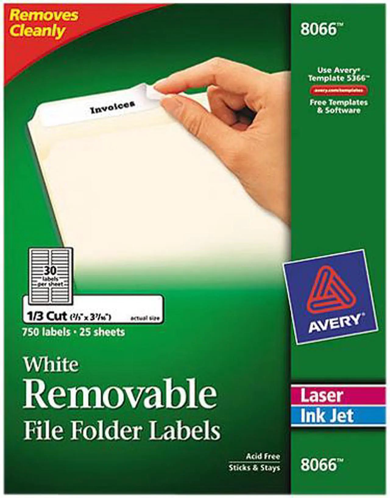 Main image of Avery 8066 Removable Inkjet/Laser Filing Labels, 2/3 x 3-7/16, White, 750/Pack