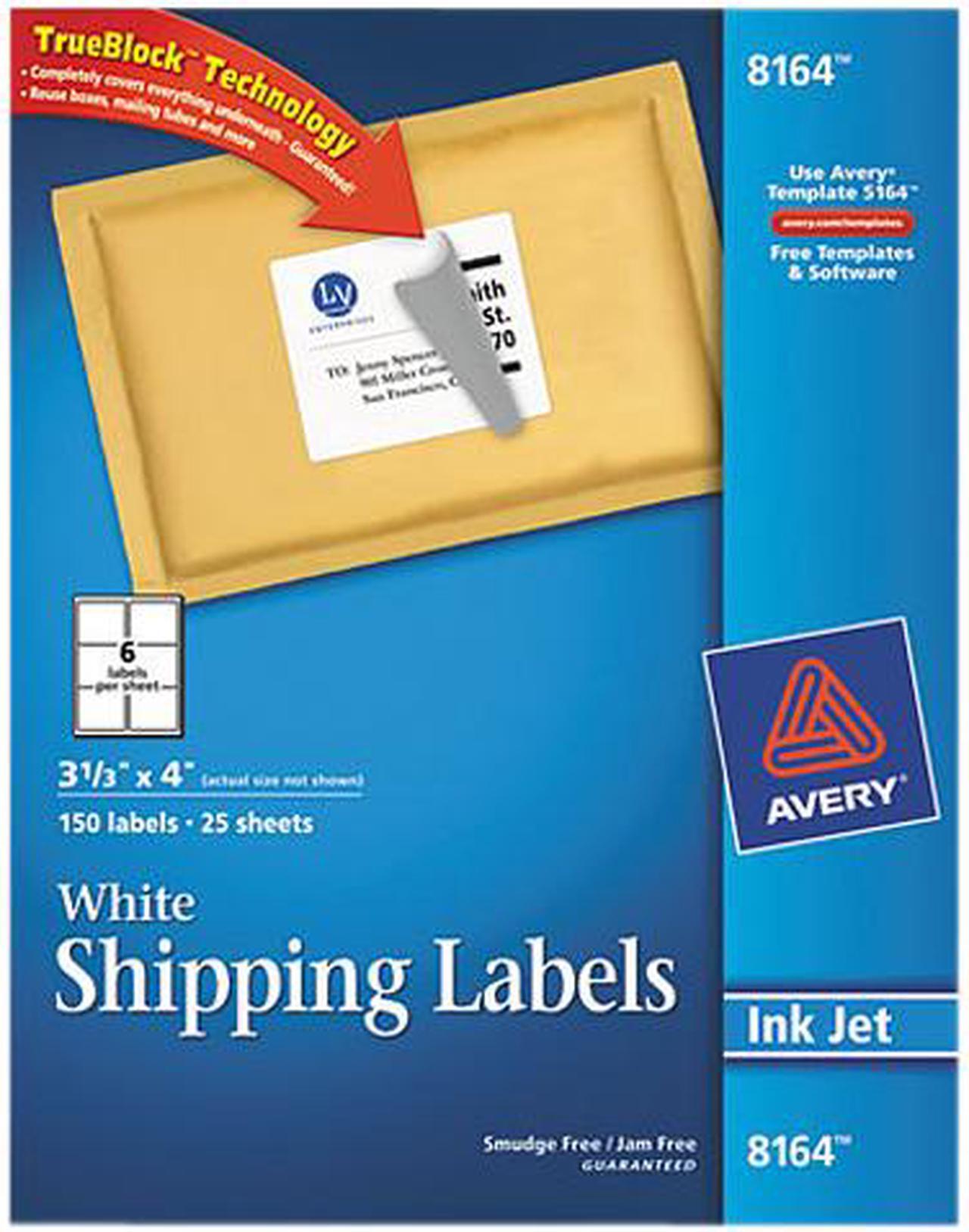 Main image of Avery TrueBlock Shipping Labels, Sure Feed Technology, Permanent Adhesive, 3.33" x 4.00", 150 Labels (8164)