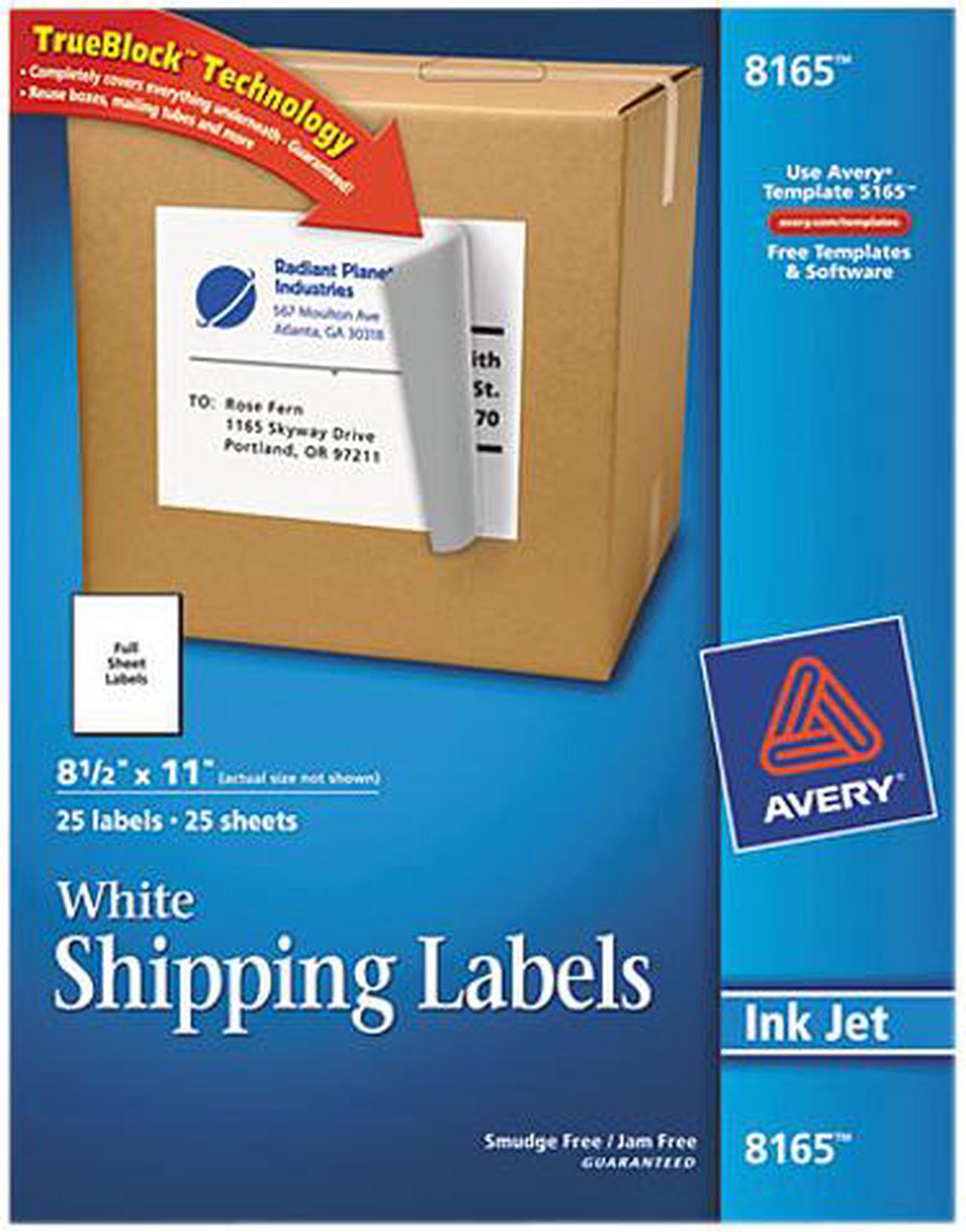 Main image of Avery Shipping Labels, TrueBlock Technology, Permanent Adhesive, 8.50" x 11.00", 25 Labels (8165)