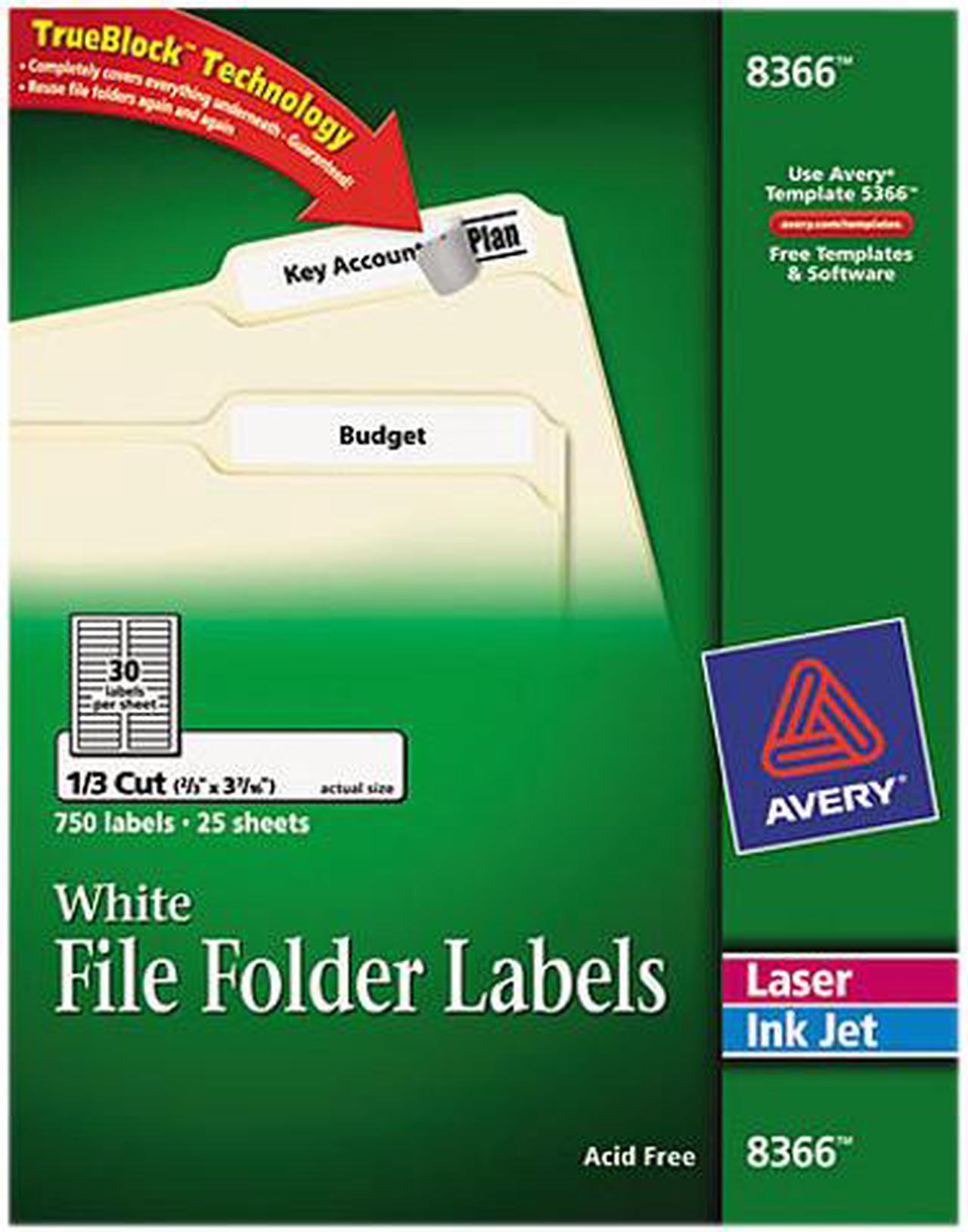Main image of Avery 8366 Permanent Self-Adhesive Laser/Inkjet File Folder Labels, White, 750/Pack
