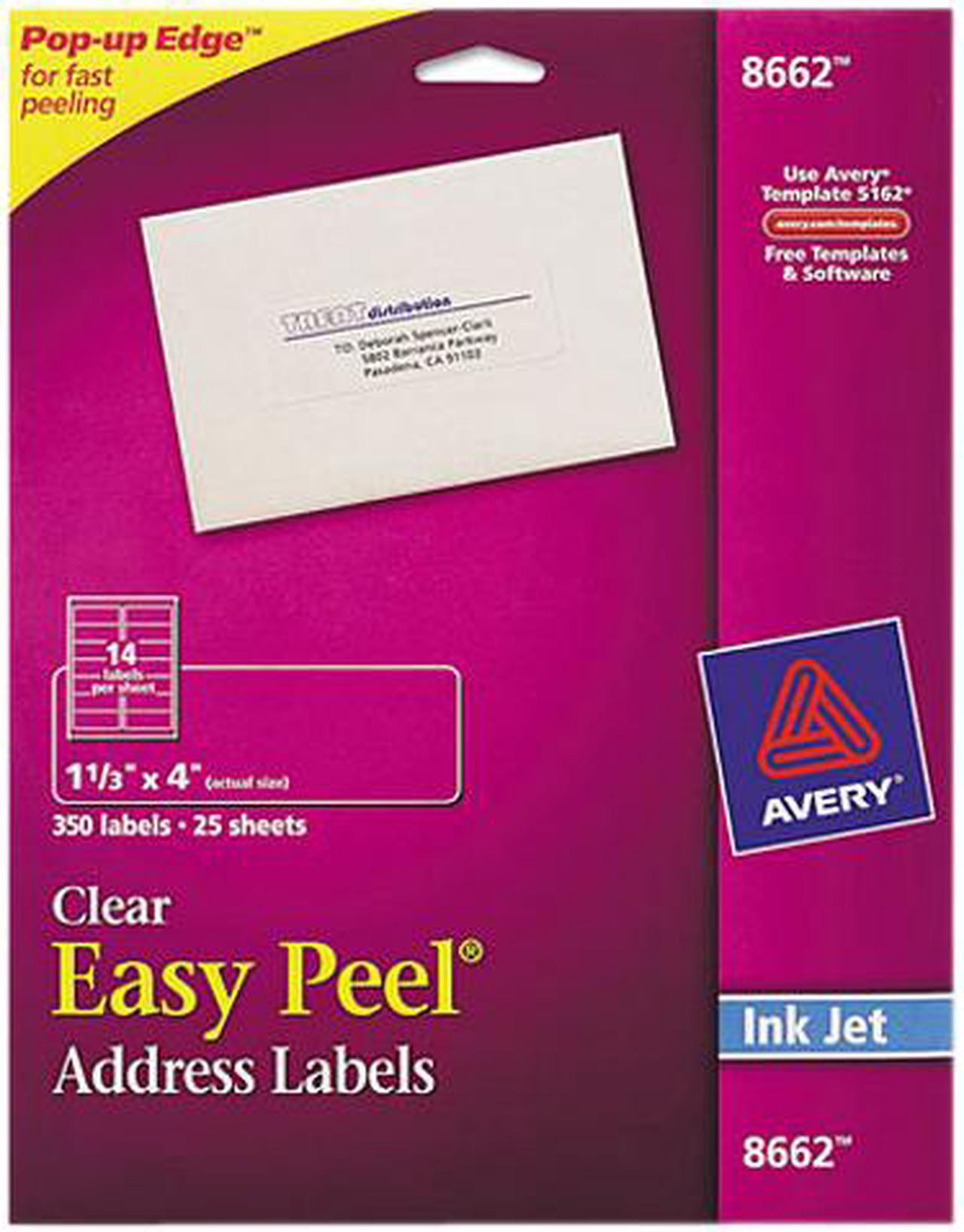 Main image of Avery Matte Clear Address Labels, Sure Feed Technology, Inkjet, 1.33" x 4.00", 350 Labels (8662)