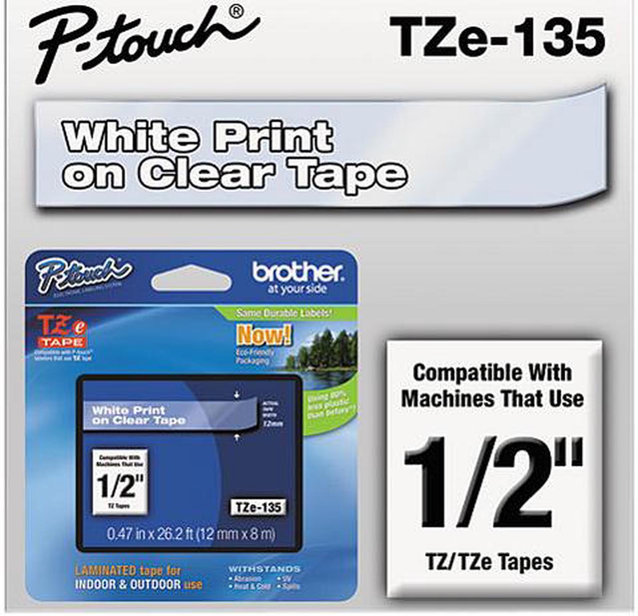 Brother P-Touch TZ Series Tape Cartridge, 0.5"w, White on Clear