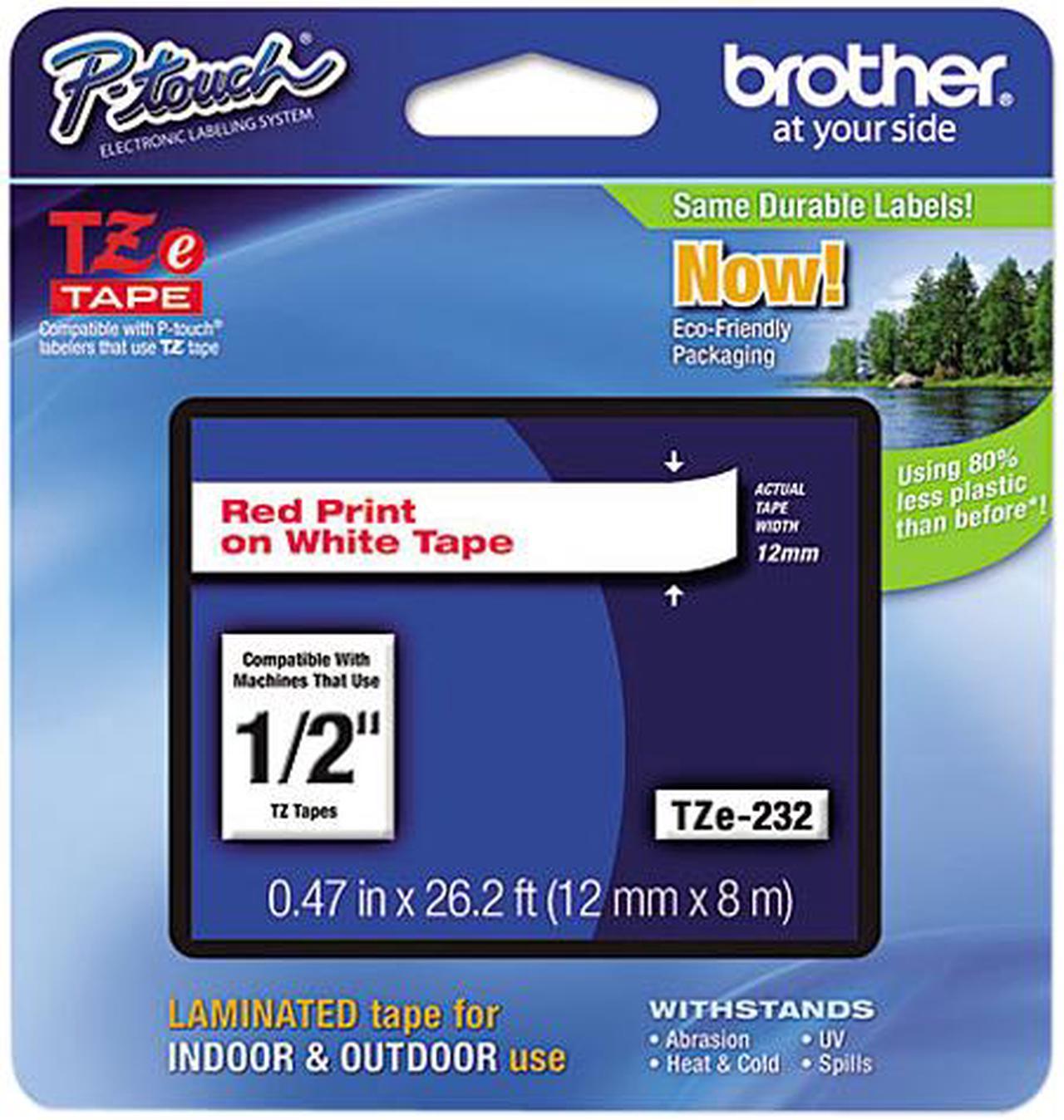 Brother P-Touch TZ Series Tape Cartridge , 0.5"w, Red on White