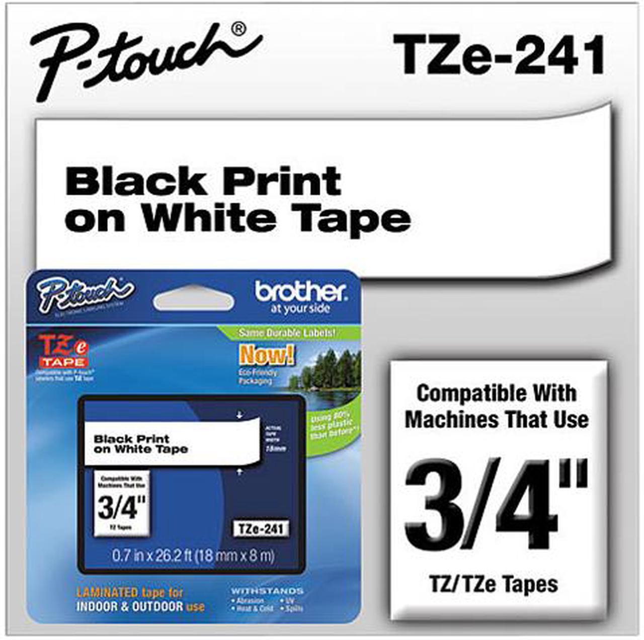 Brother P-Touch TZE241 TZe Standard Adhesive Laminated Labeling Tape, 3/4w, Black on White