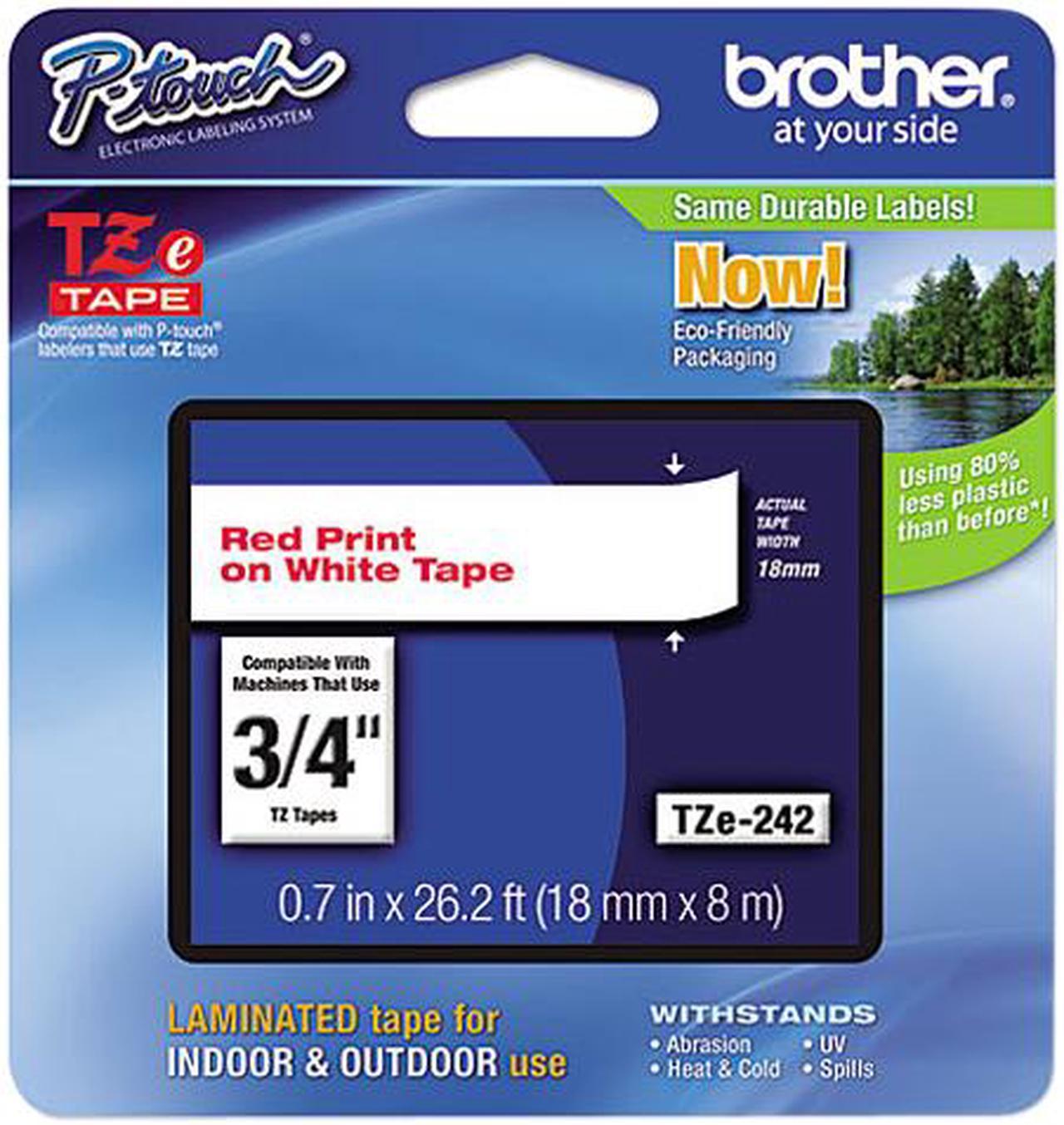 Brother P-Touch TZ Series Lettering Tape , 0.75"w, Red on White