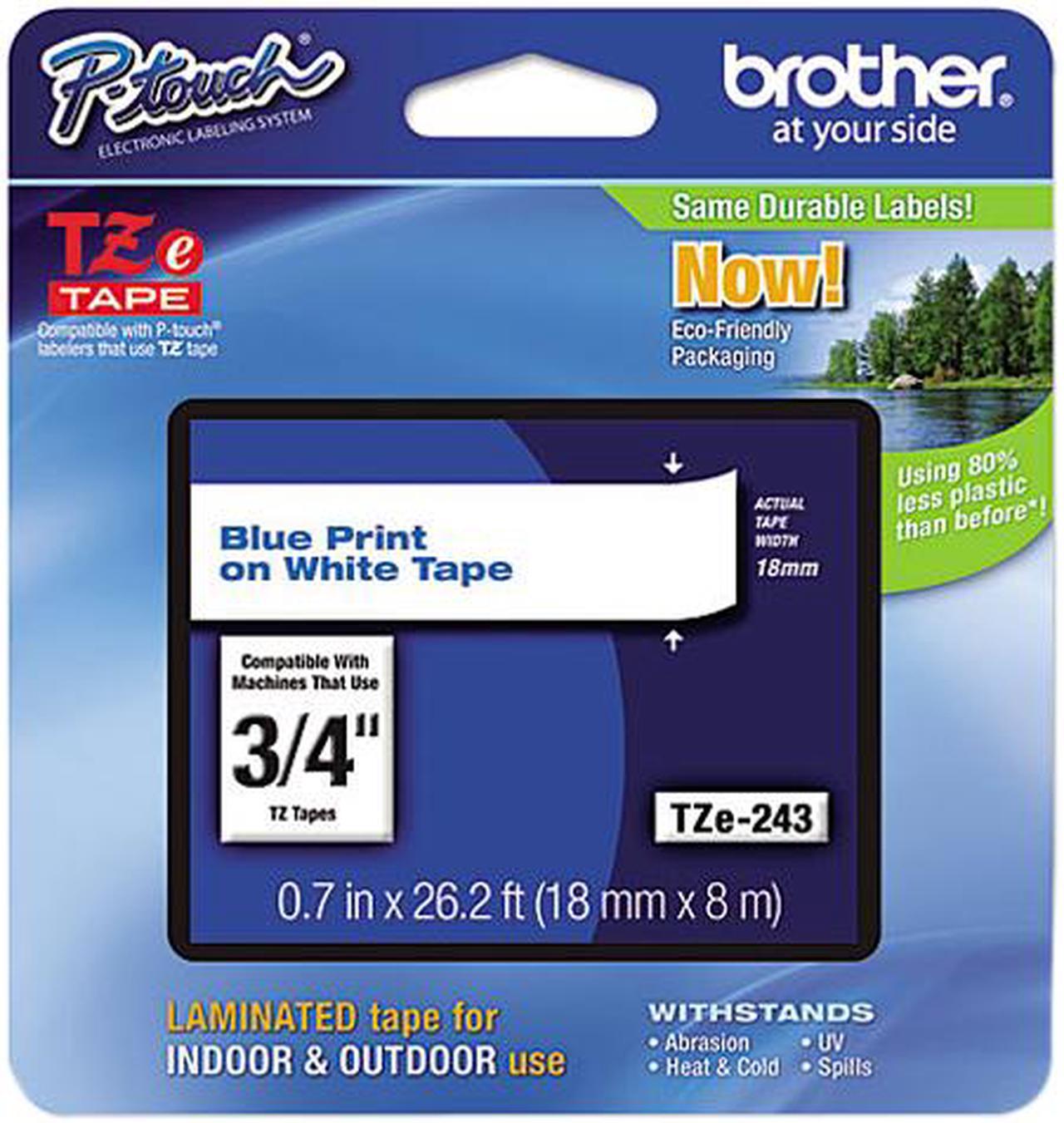 Brother P-Touch TZ Series Lettering Tape , 0.75"w, Blue on White