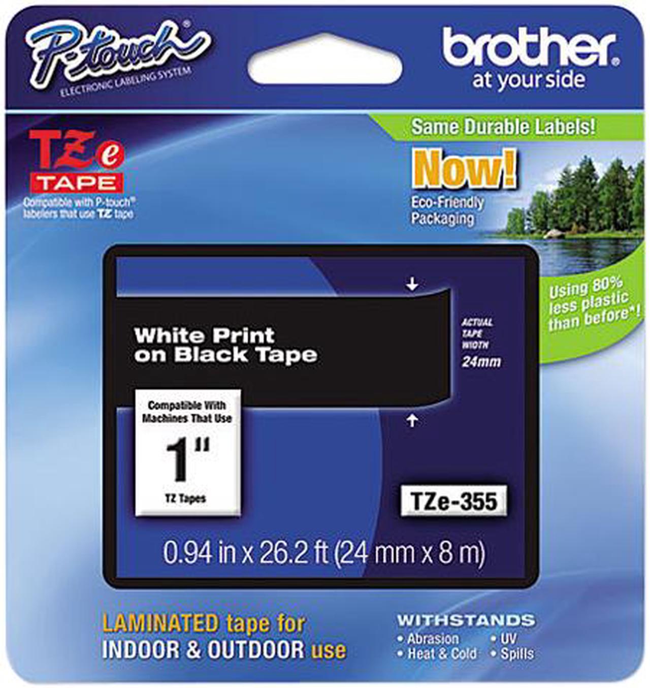 Brother P-Touch TZ Series Lettering Tape, 1"w, White on Black