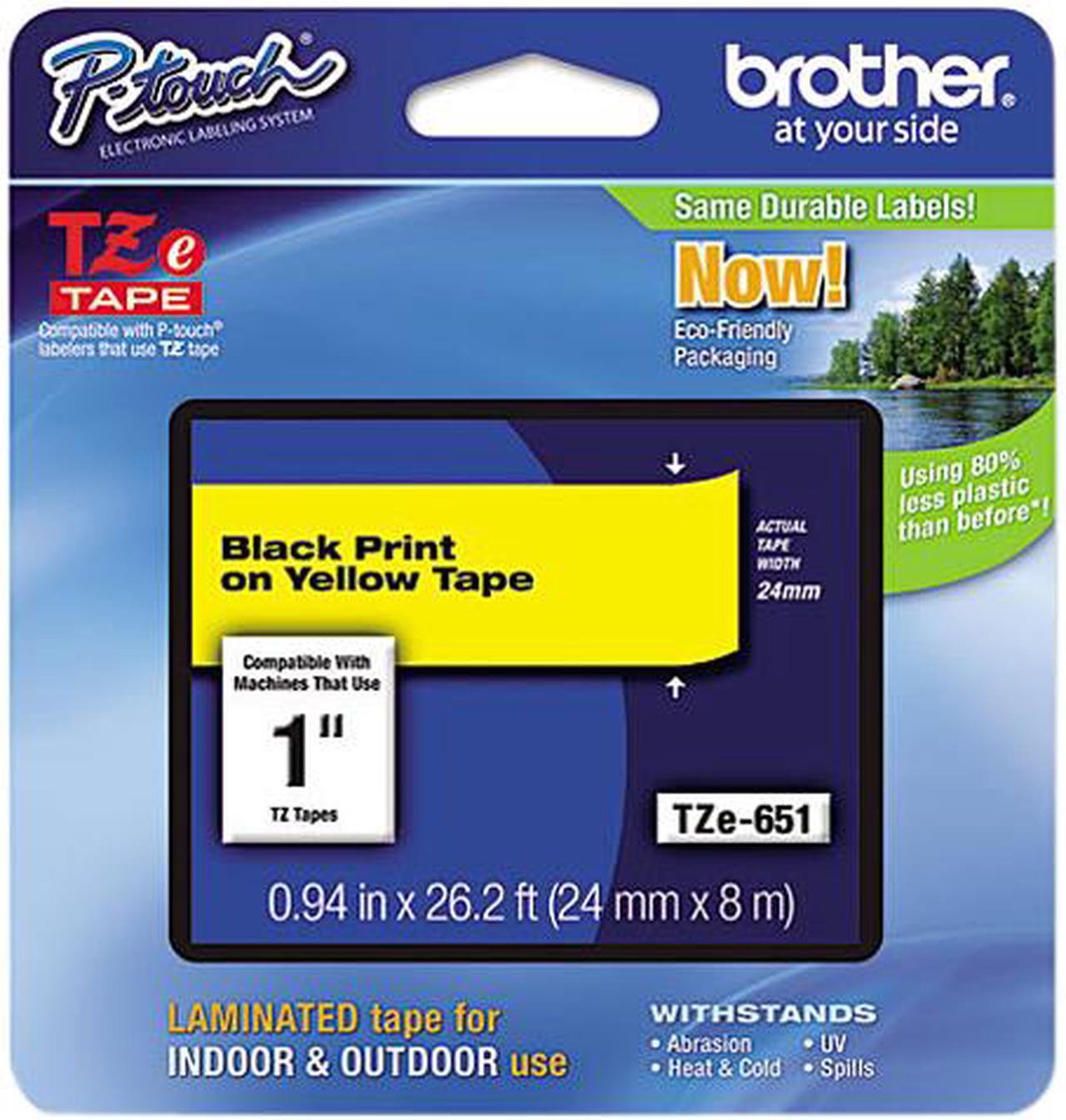 Brother TZE651 TZe Standard Adhesive Laminated Labeling Tape, 1w, Black on Yellow