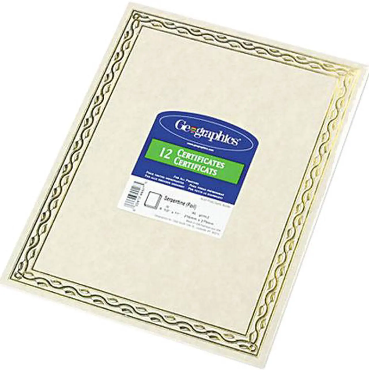 Main image of Foil Stamped Award Certificates, 8-1/2 x 11, Gold Serpentine Border, 12/Pack