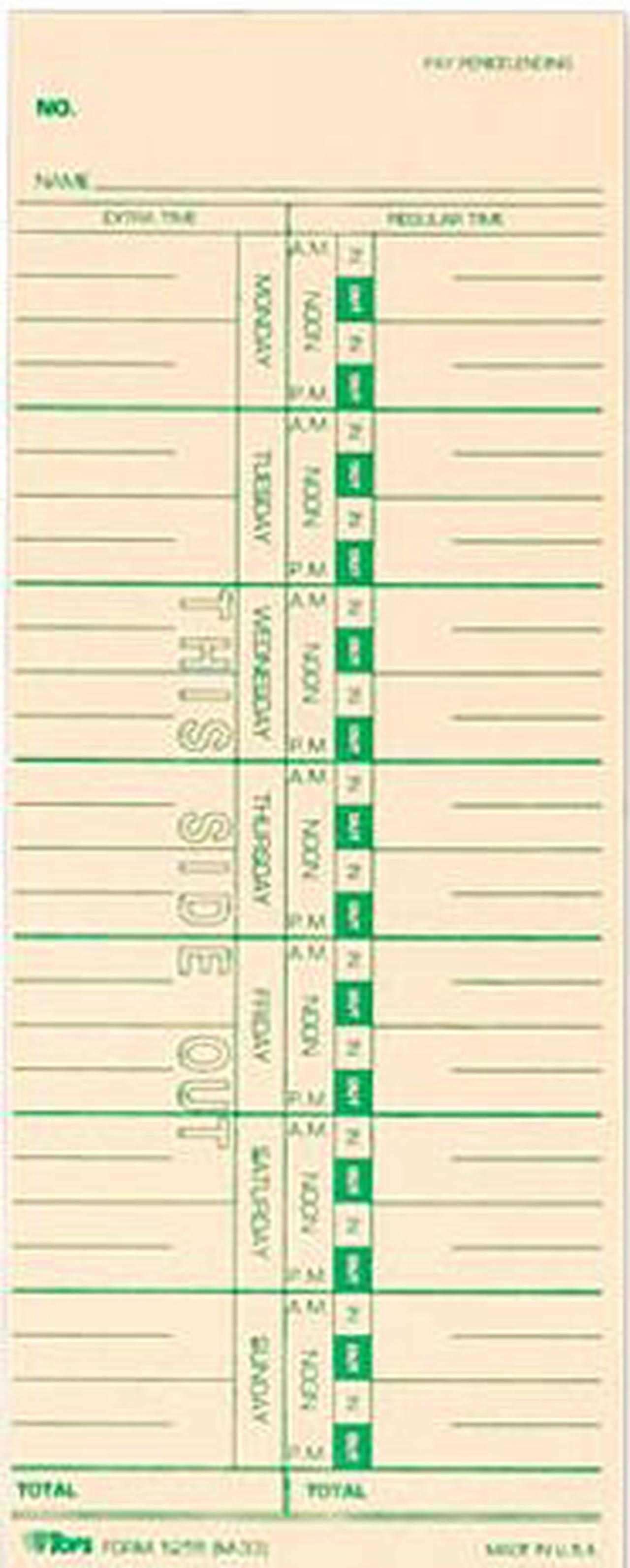 Main image of Tops 1259 Time Card for Acroprint, IBM, Lathem and Simplex, Weekly, 3-1/2 x 9, 500/Box